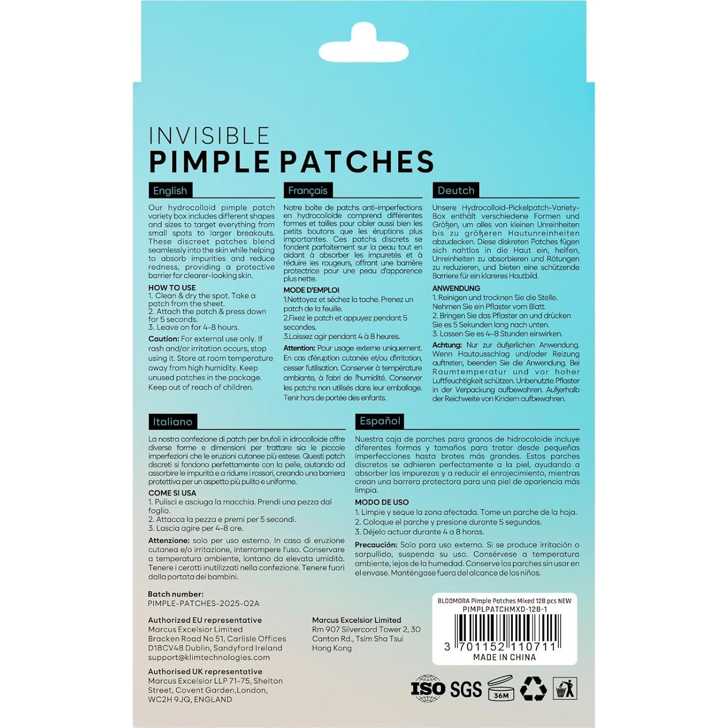 Parche Hidrocoloide para Espinillas Bloomora - 128 Piezas