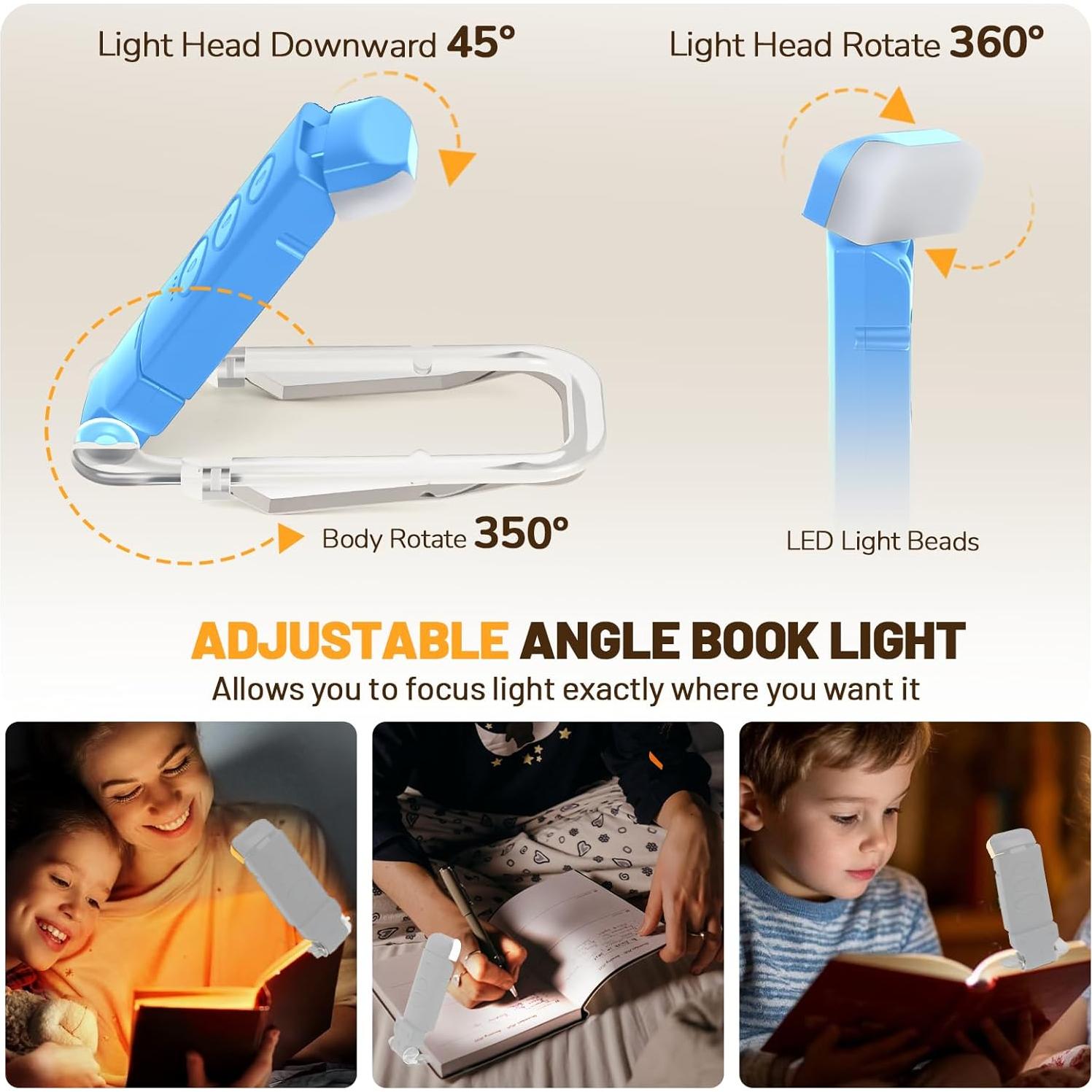 Luz de Lectura Recargable YONSEN con 5 Brillos y 3 Colores