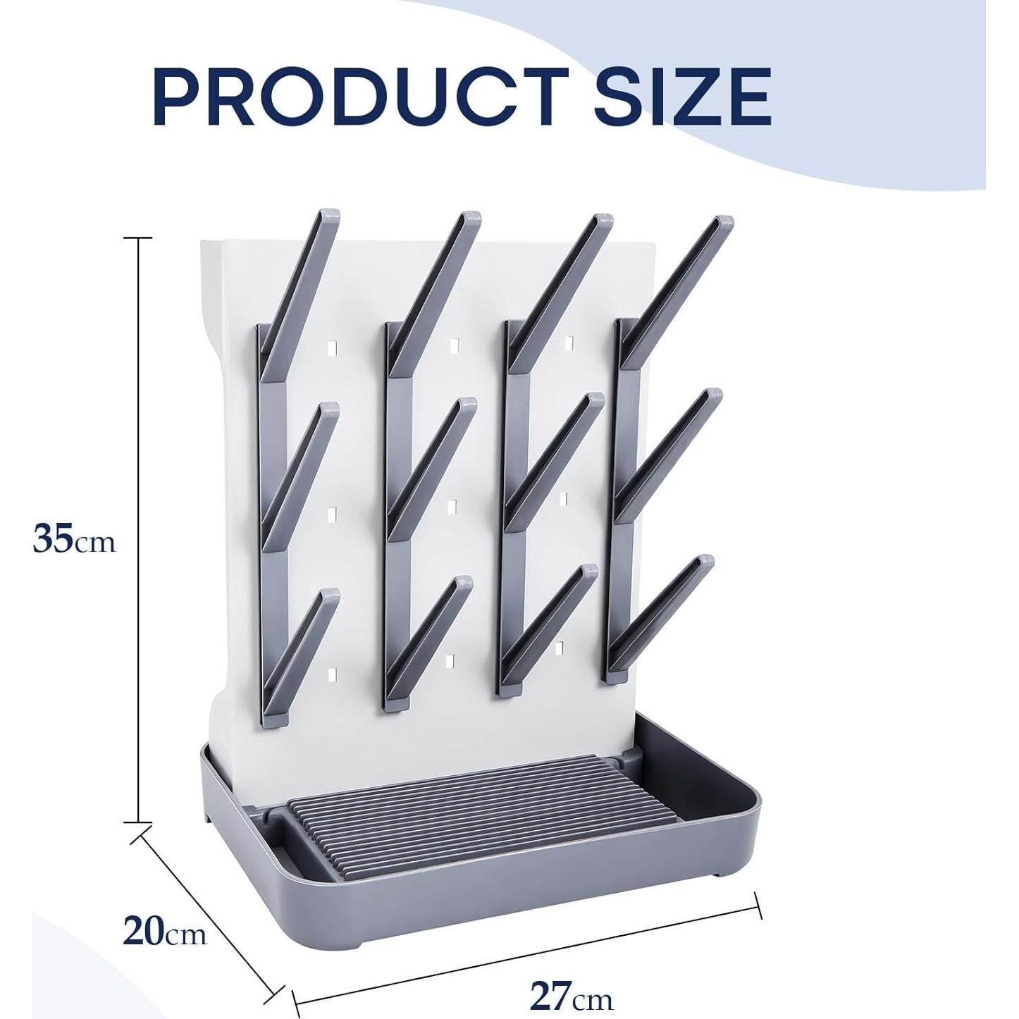 Soporte para Secar Biberones MeCids Gris Ajustable 12 Biberones