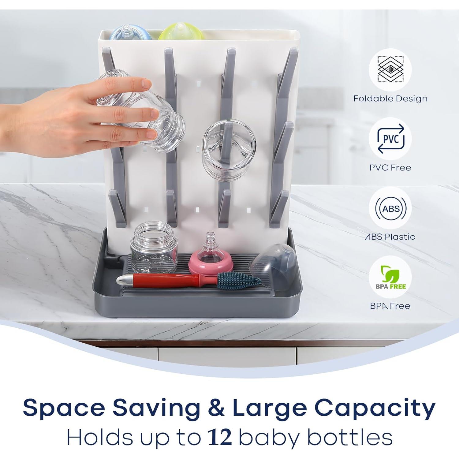 Soporte para Secar Biberones MeCids Gris Ajustable 12 Biberones