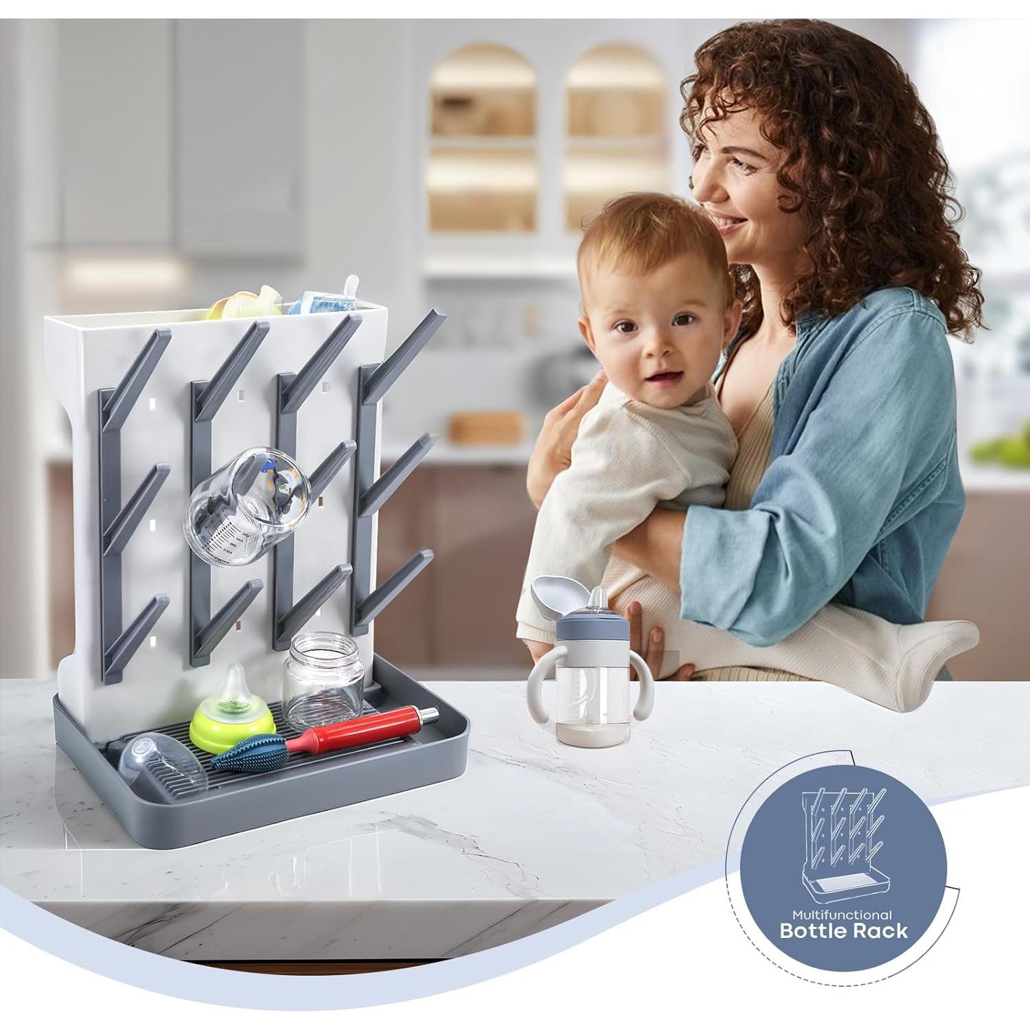 Soporte para Secar Biberones MeCids Gris Ajustable 12 Biberones