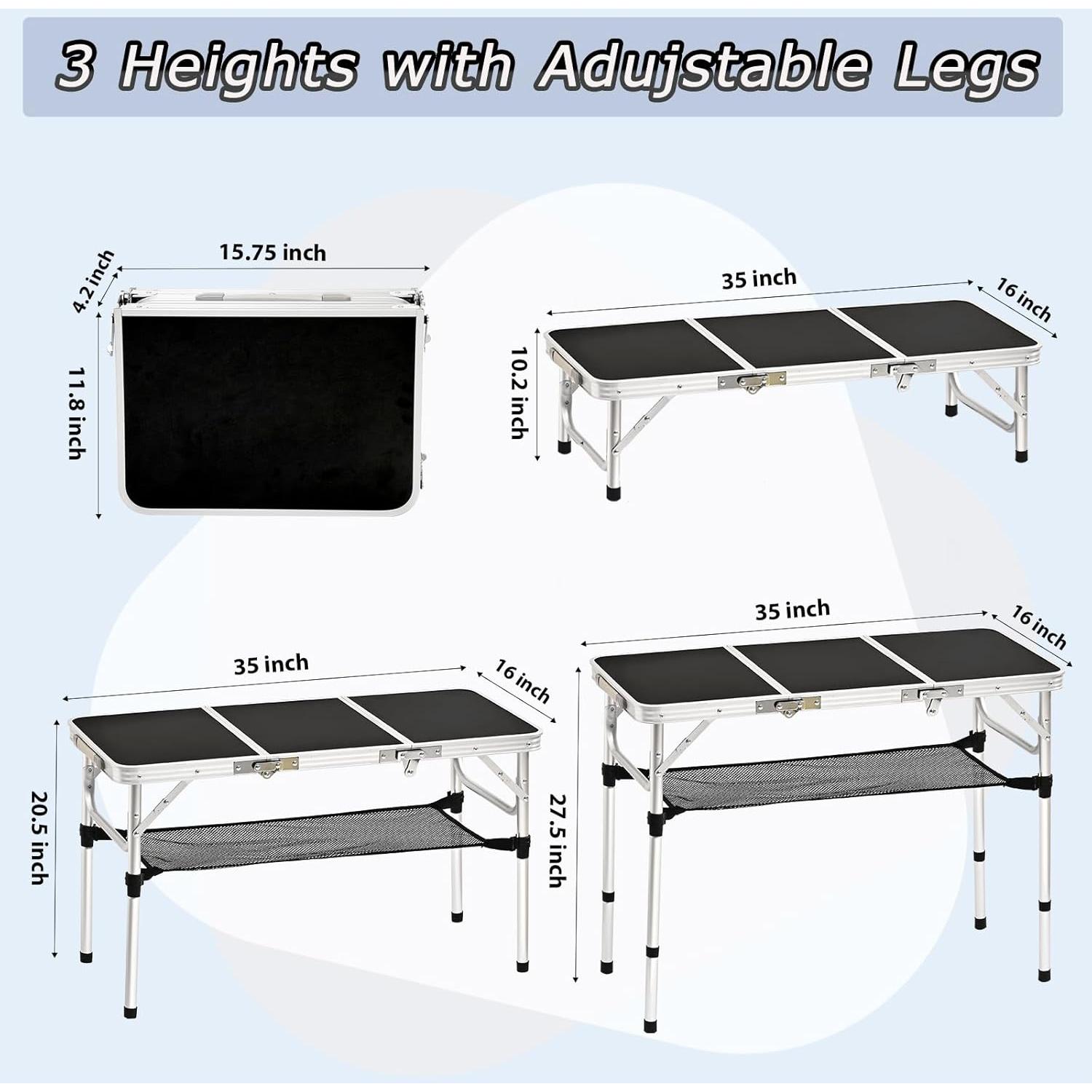 Mesa de Picnic Plegable YihuiKo Yi-3 Negra 3 Alturas Ajustables