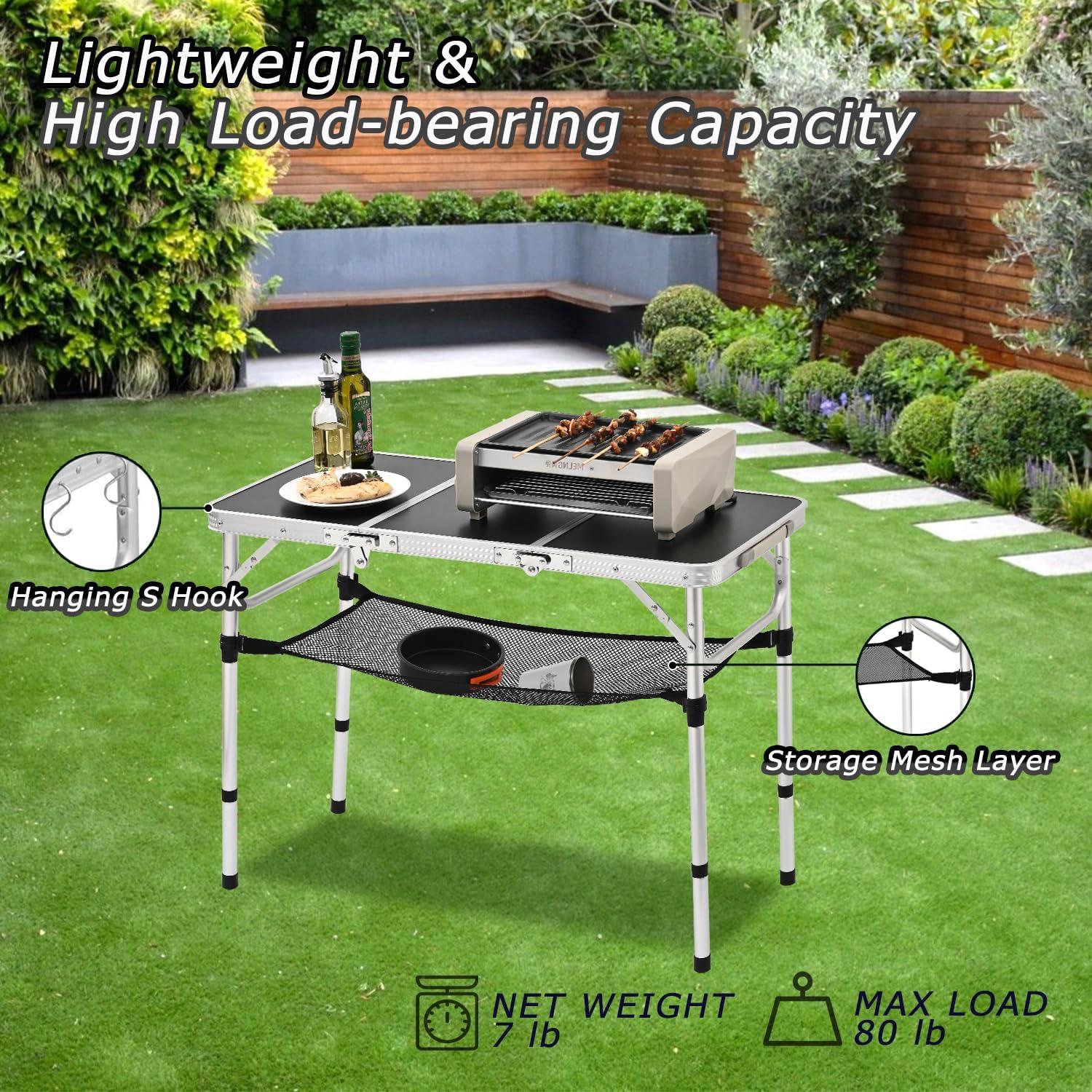 Mesa de Picnic Plegable YihuiKo Yi-3 Negra 3 Alturas Ajustables