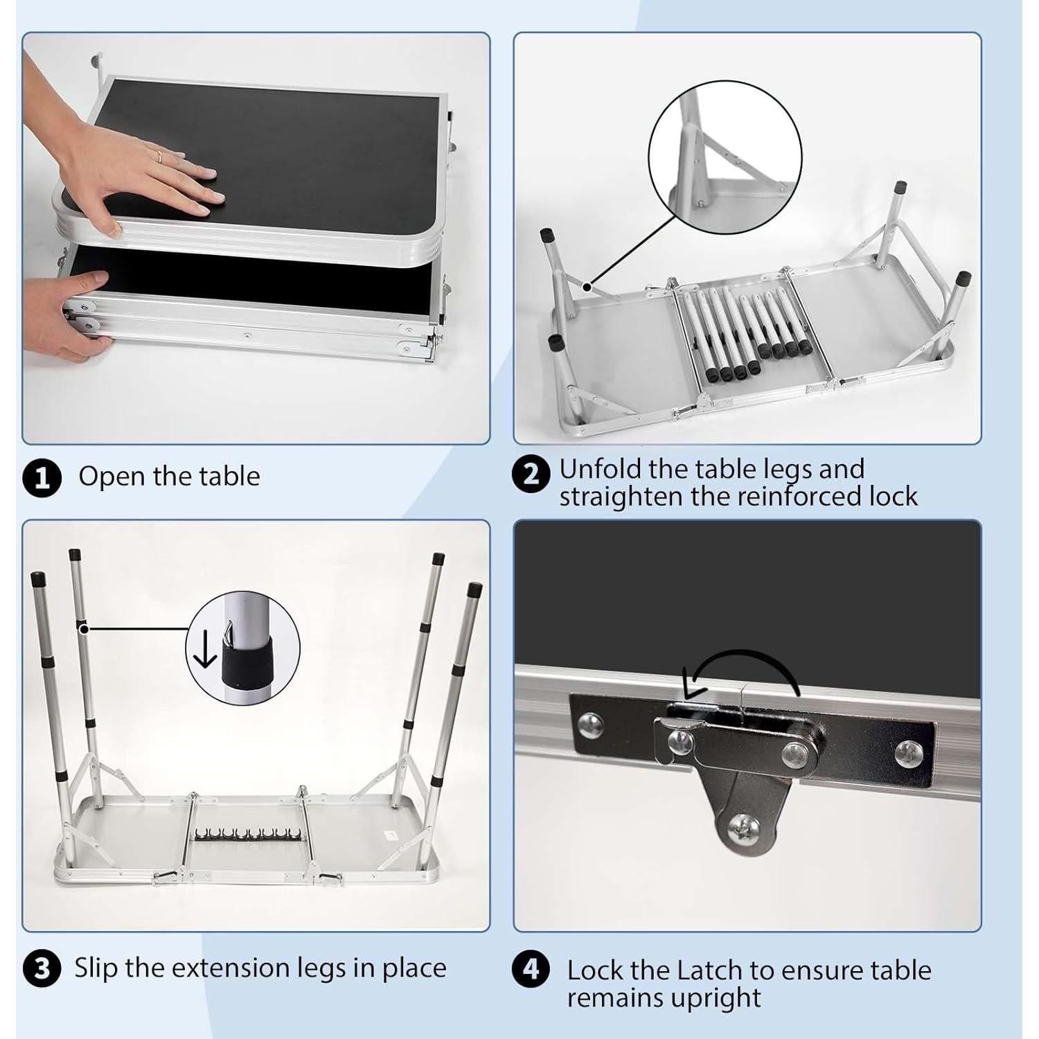Mesa de Picnic Plegable YihuiKo Yi-3 Negra 3 Alturas Ajustables