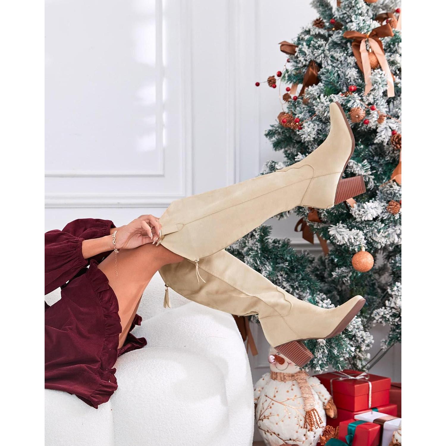 Botas de vaquera para mujer Rilista hasta la rodilla beige