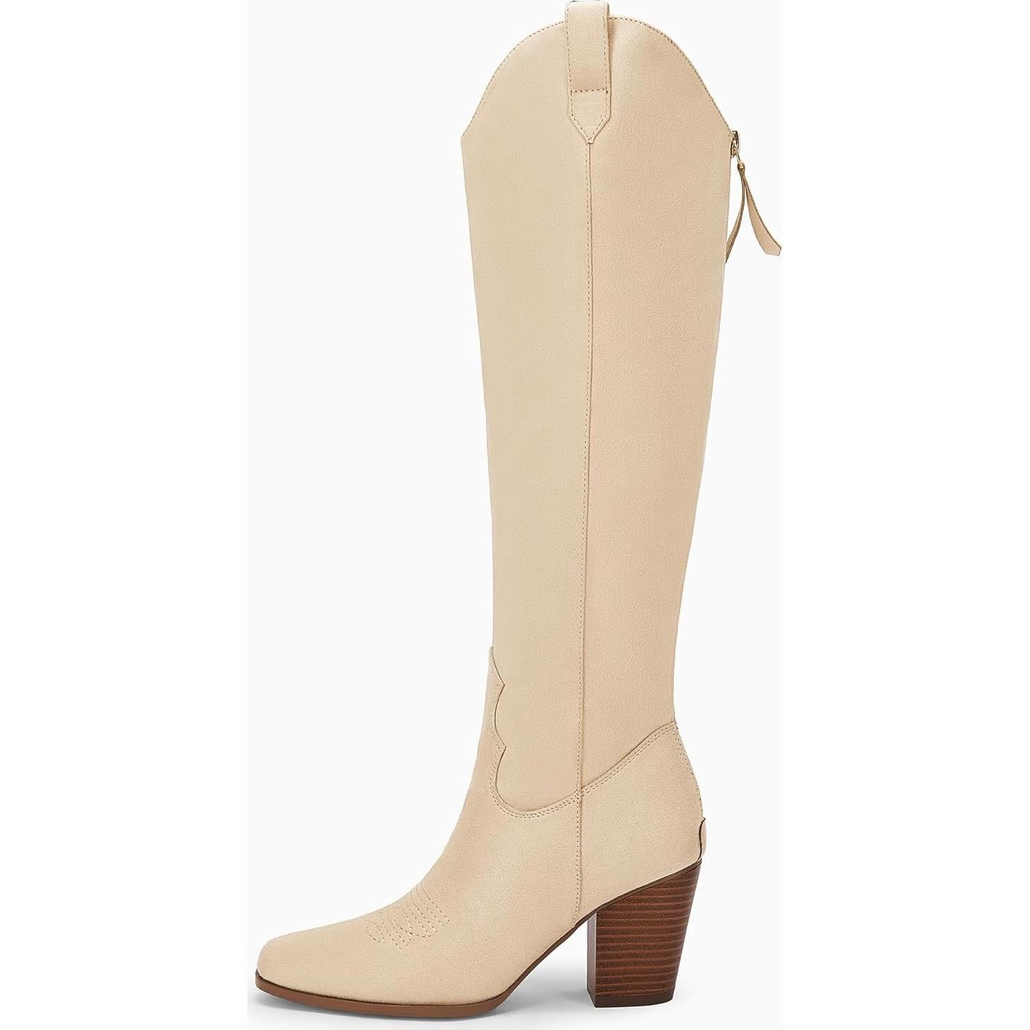 Botas de vaquera para mujer Rilista hasta la rodilla beige