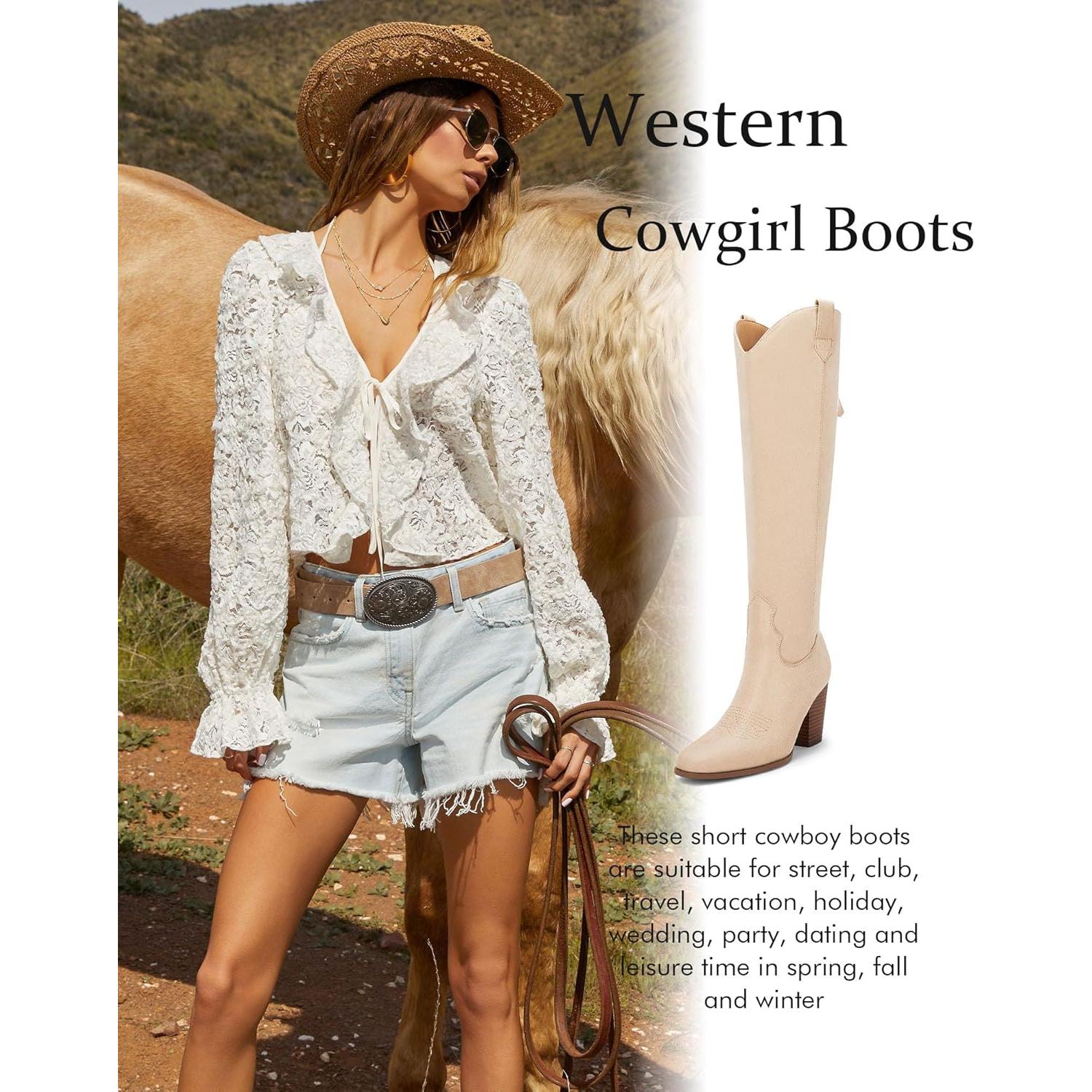 Botas de vaquera para mujer Rilista hasta la rodilla beige