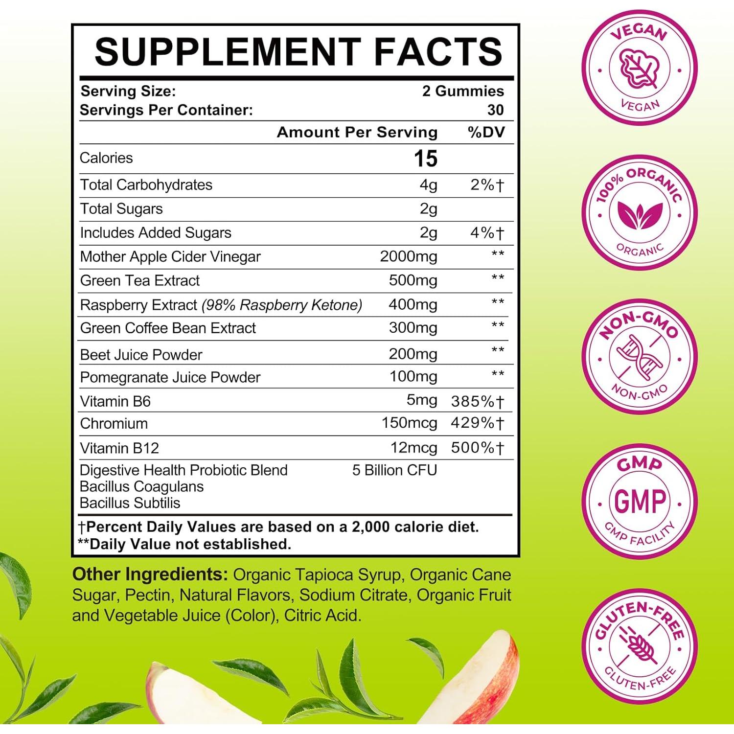 Gominolas de Vinagre de Sidra de Manzana Tisestence 60 Unidades