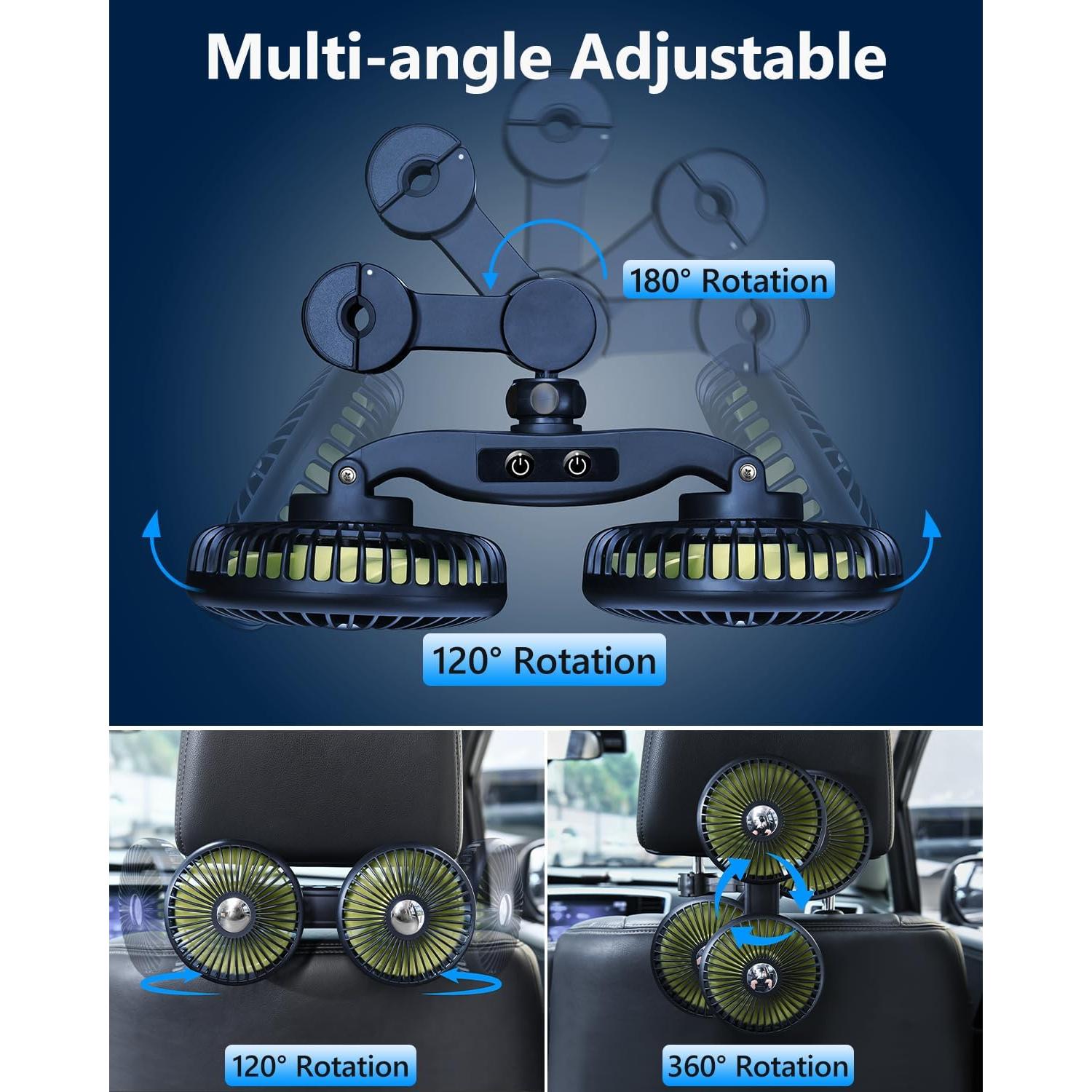 Ventilador de Coche DICMKY DM-F5208 Doble Cabeza 3 Velocidades