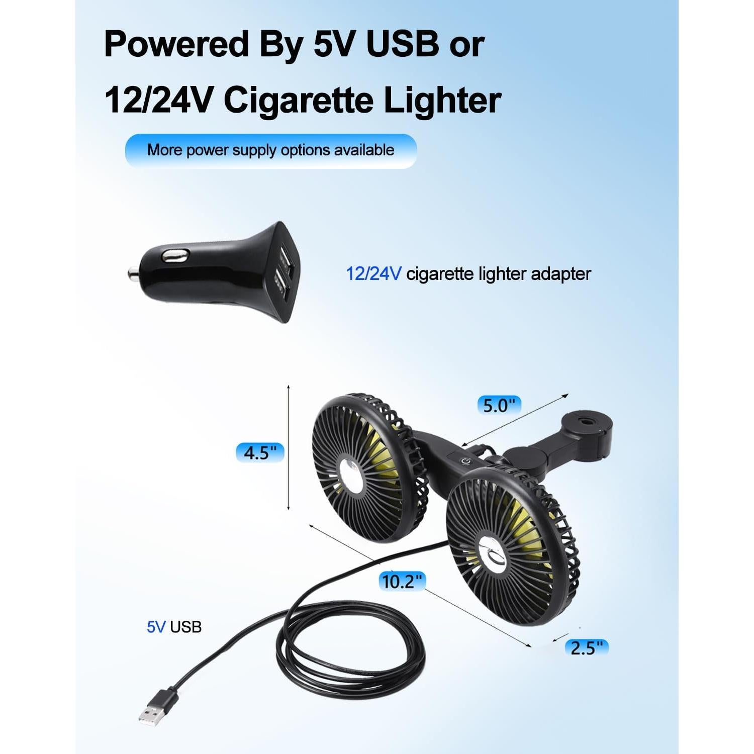 Ventilador de Coche DICMKY DM-F5208 Doble Cabeza 3 Velocidades