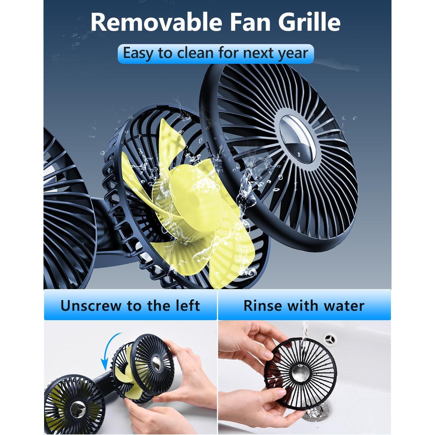 Ventilador de Coche DICMKY DM-F5208 Doble Cabeza 3 Velocidades