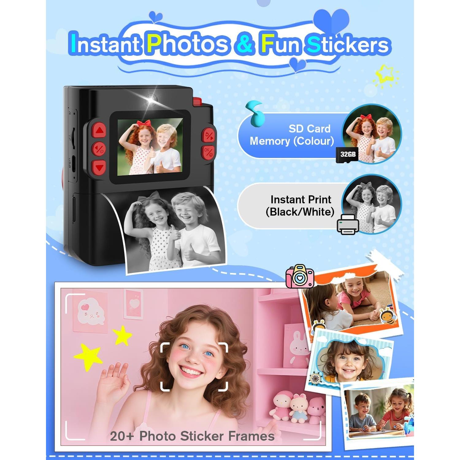 Cámara Instantánea MYSTILUCK X8D para Niños 3-12 Años 1080P