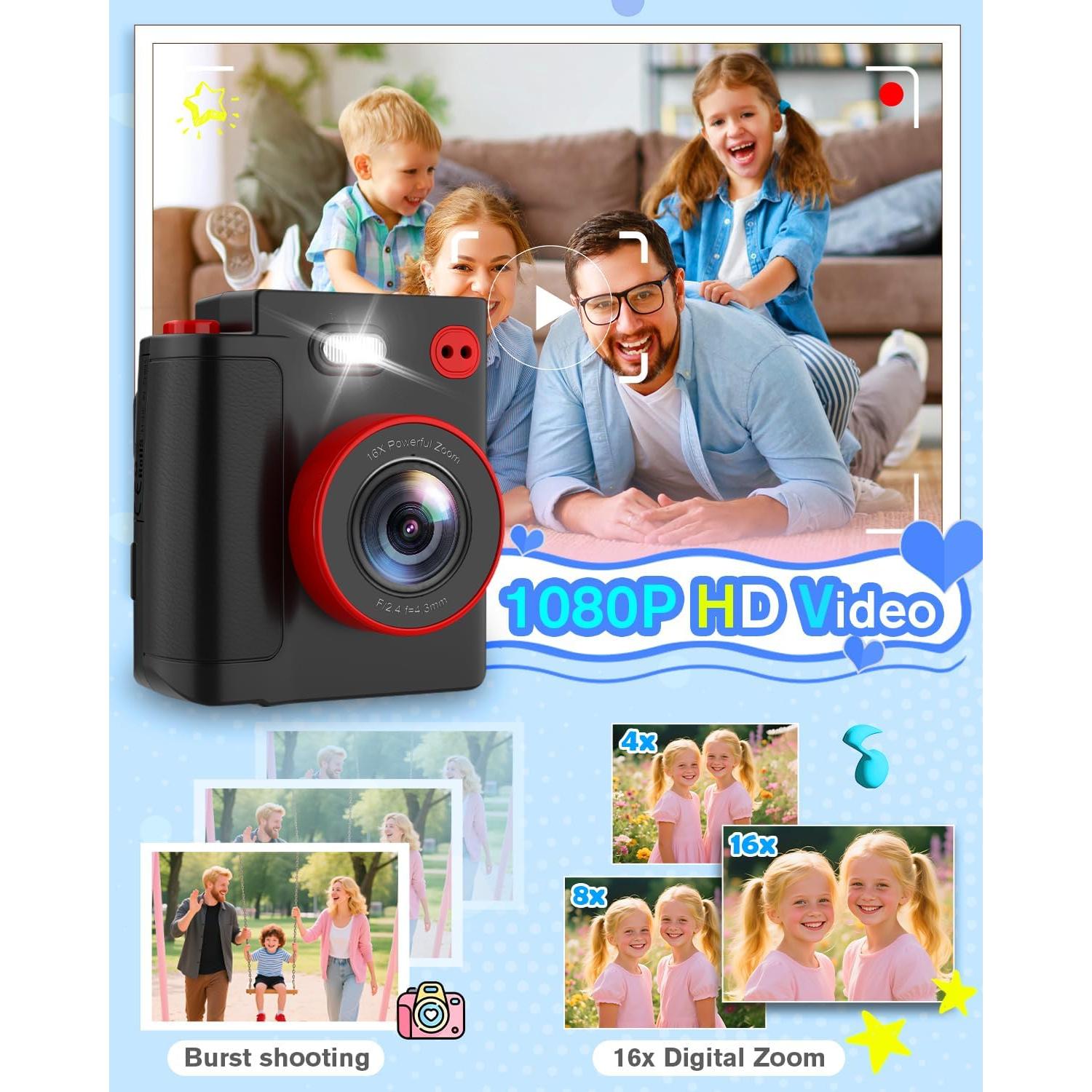 Cámara Instantánea MYSTILUCK X8D para Niños 3-12 Años 1080P