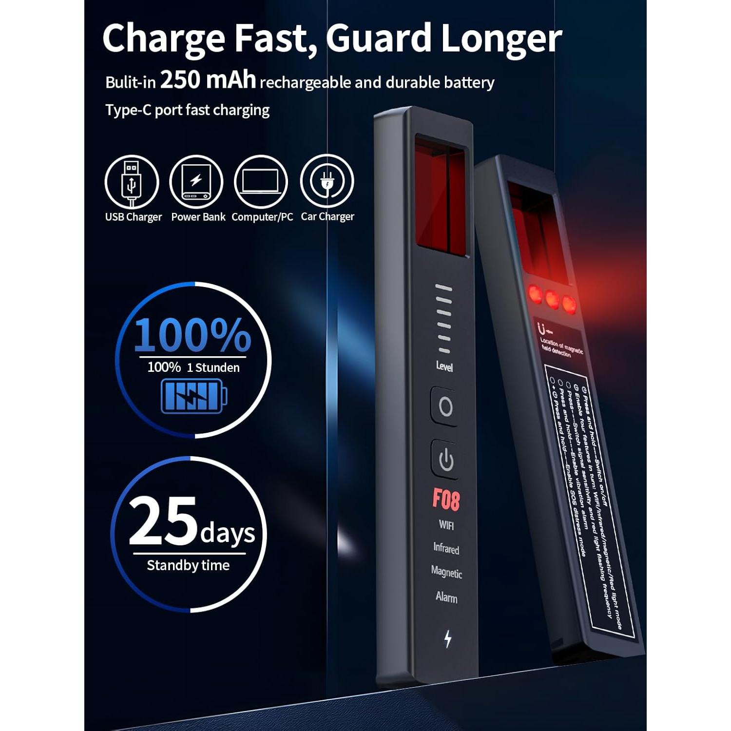 Detector de Cámaras Ocultas 6 en 1 OBSITWY XP-08 - Seguridad Viajes