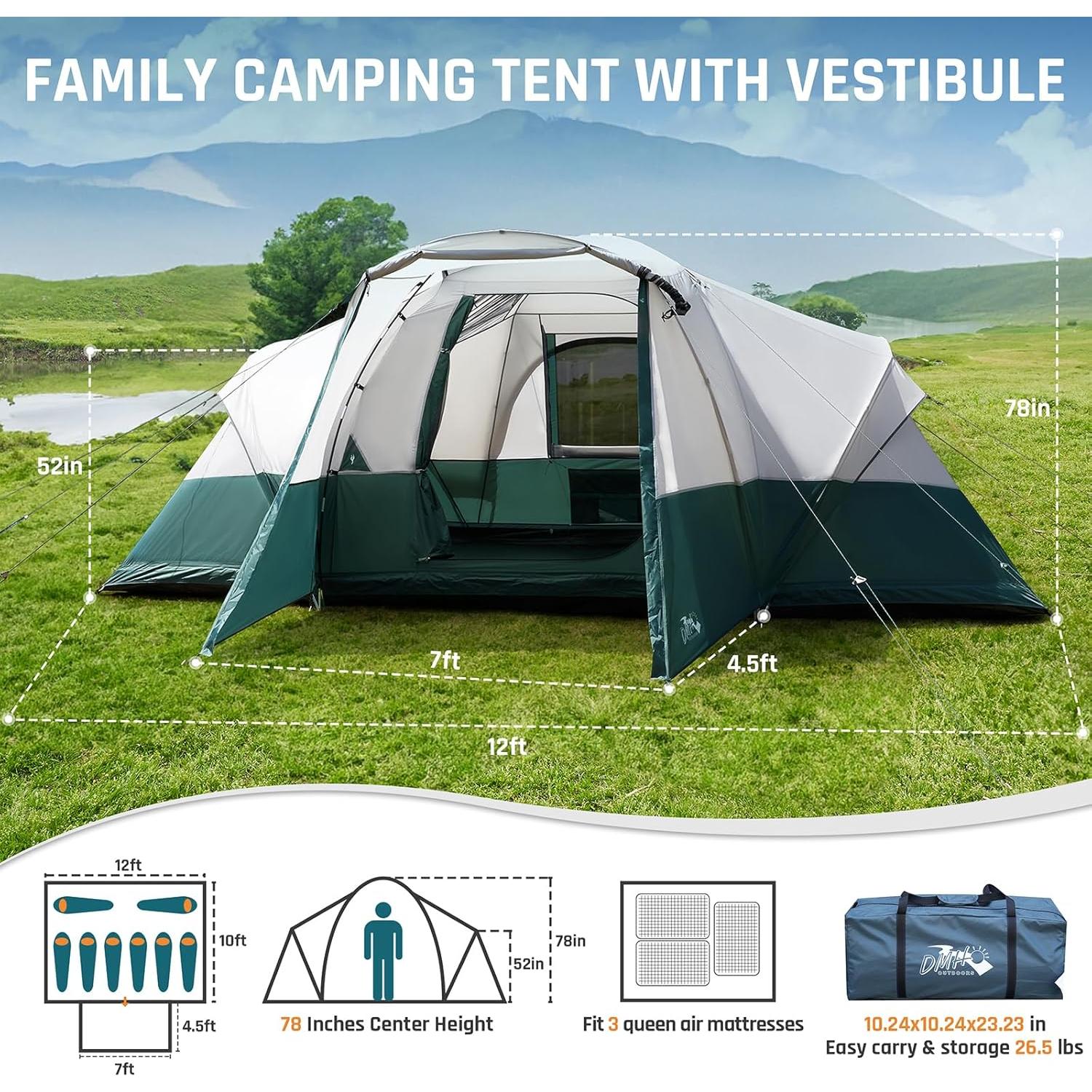 Tienda de Camping DMH OUTDOORS para 8 Personas con Vestíbulo