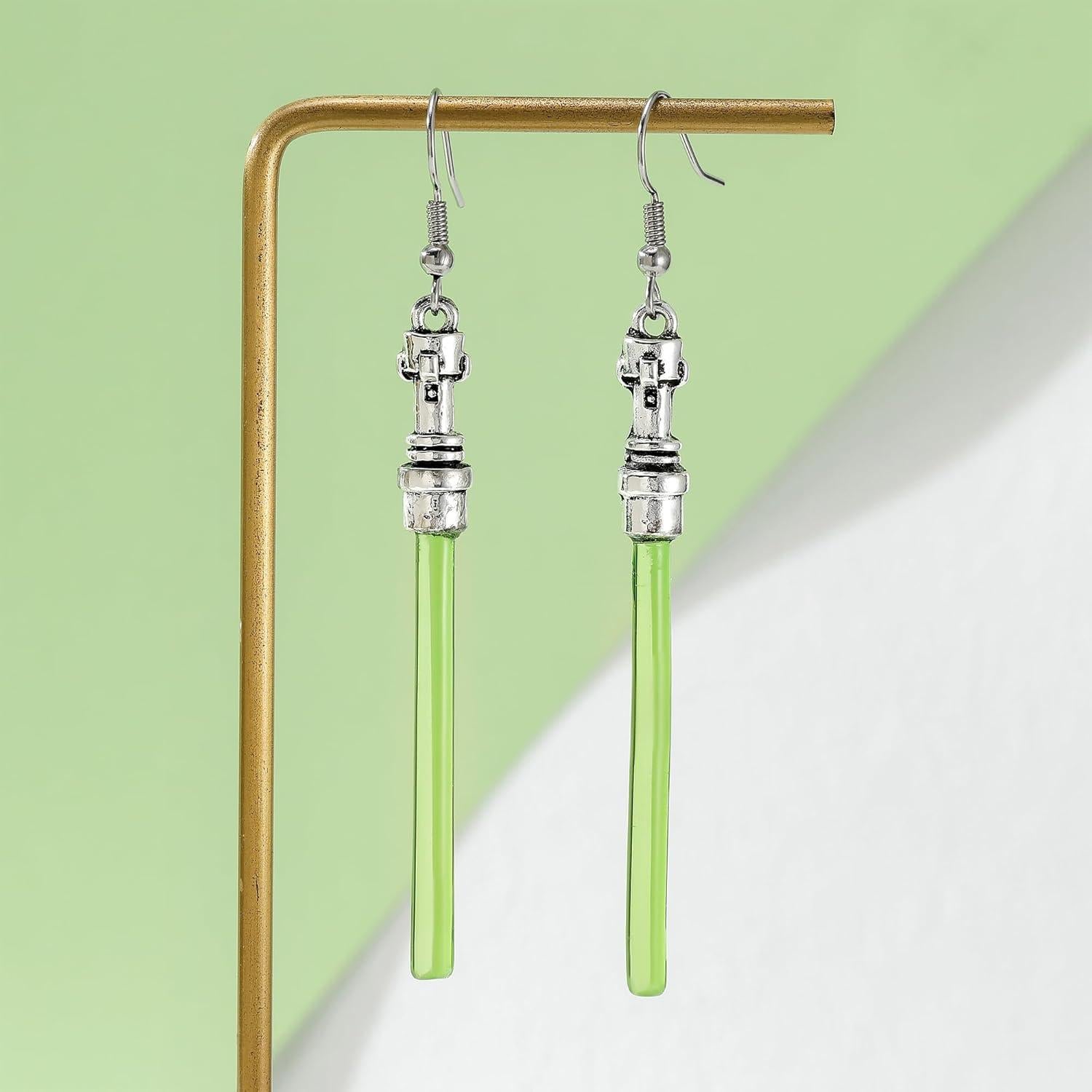 Pendientes Colgantes Sable de Luz Verde Star Wars 7.5 cm