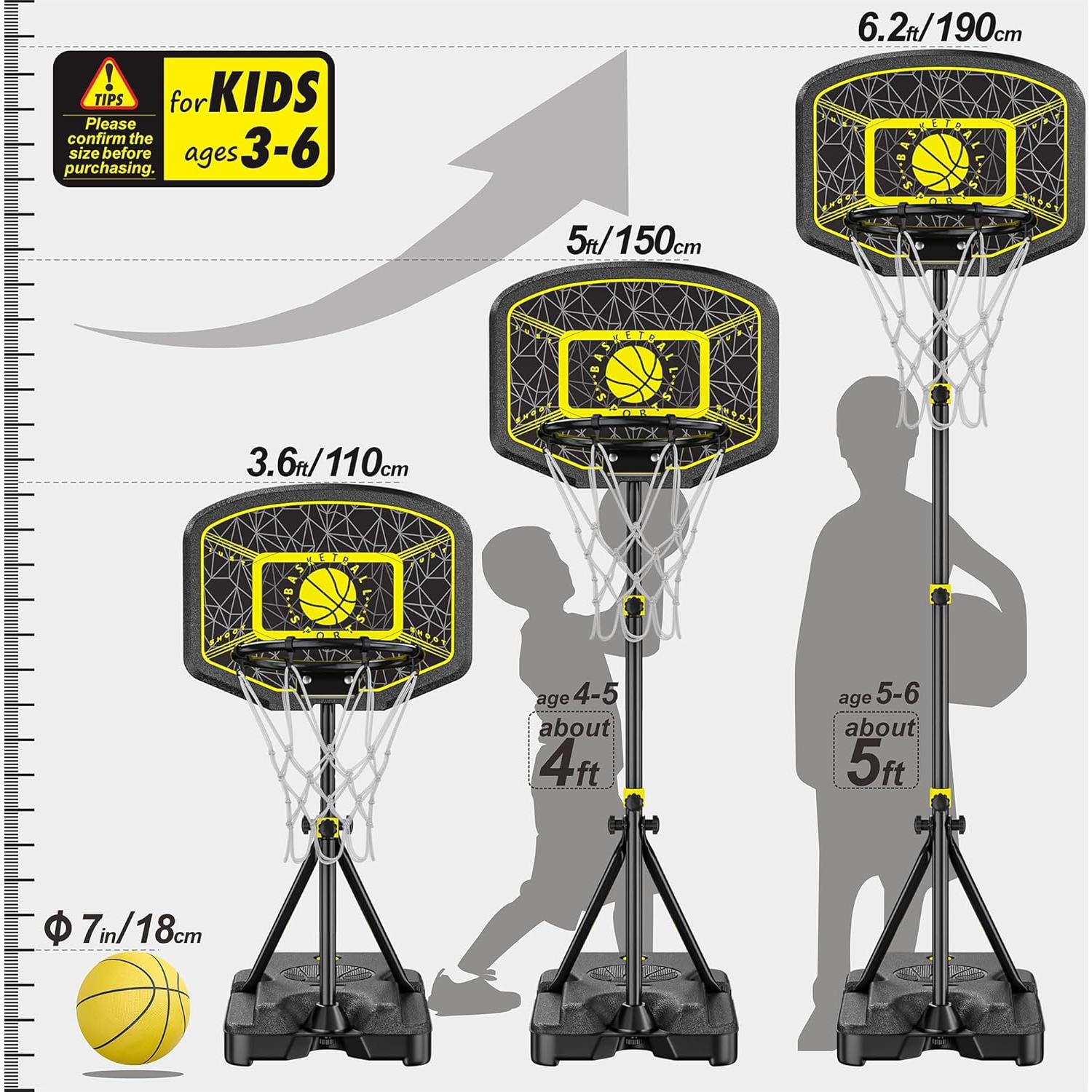 Aro de Baloncesto GILIKOKO Ajustable 1.1m-1.9m para Niños