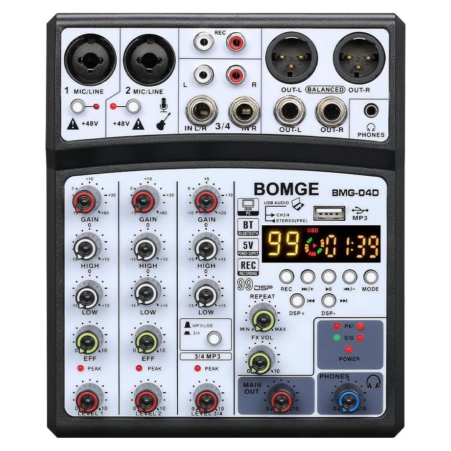 Mezclador de Audio BOMGE 04D Bluetooth 4 Canales USB 48V