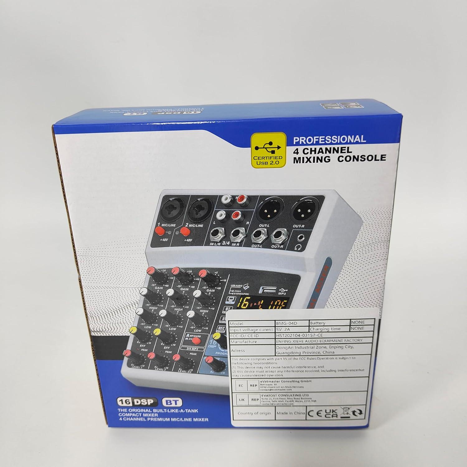 Mezclador de Audio BOMGE 04D Bluetooth 4 Canales USB 48V