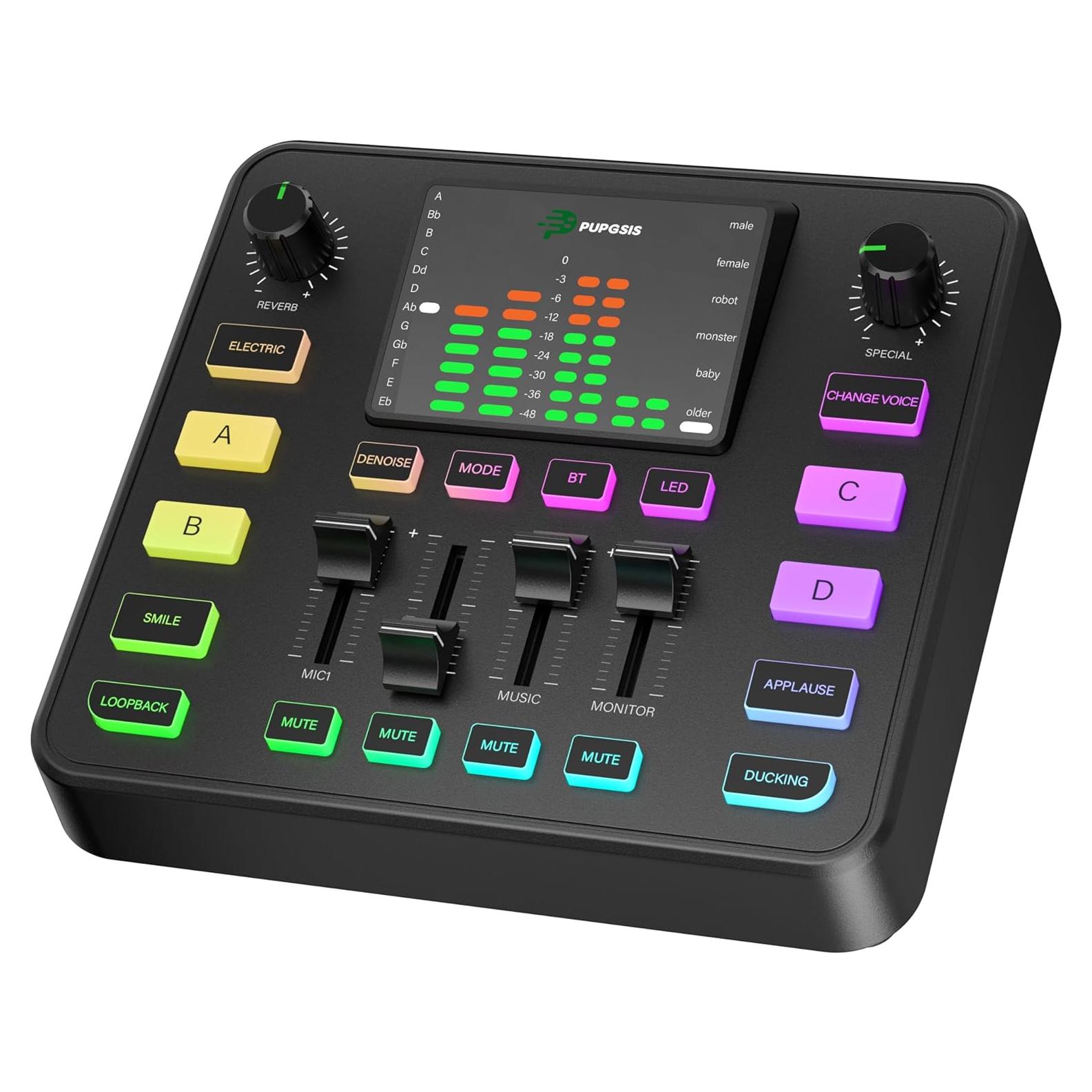 Mezclador de Audio Gaming Pupgsis T12S-B USB con Bluetooth