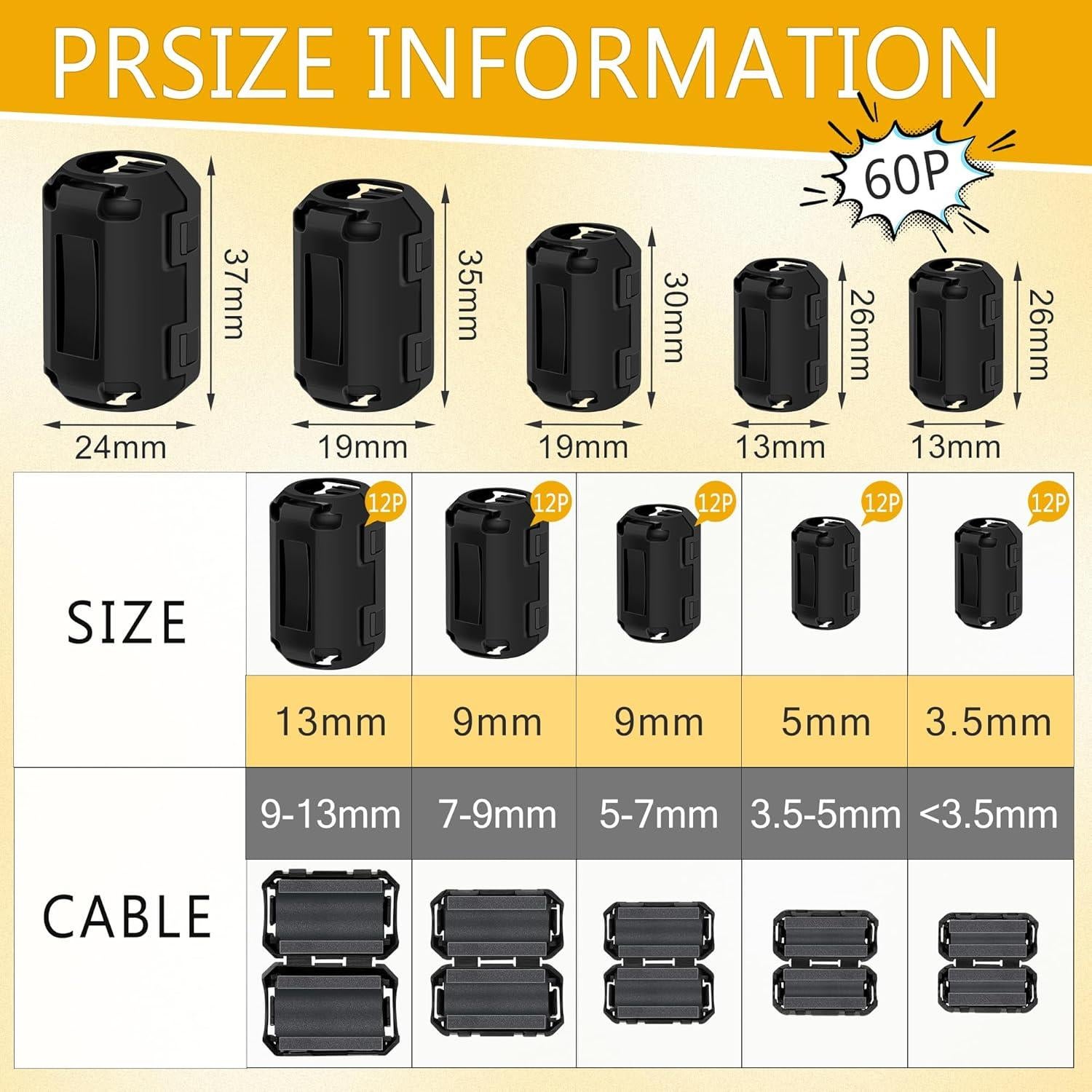 Chokes de Ferrita Windspeed 25 Pcs para Cable 3.5mm a 13mm