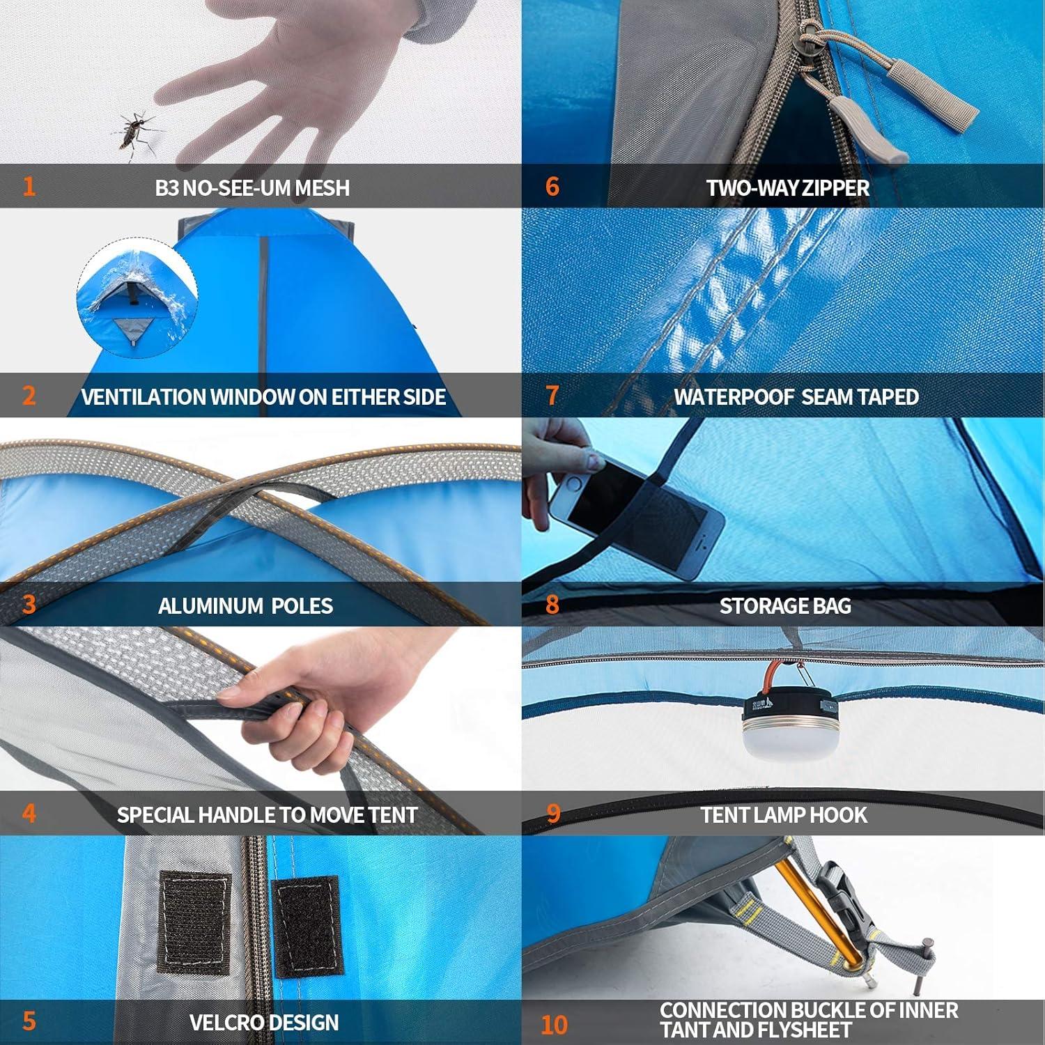 Carpa de Camping BISINNA para 2 Personas Impermeable 3 Temporadas