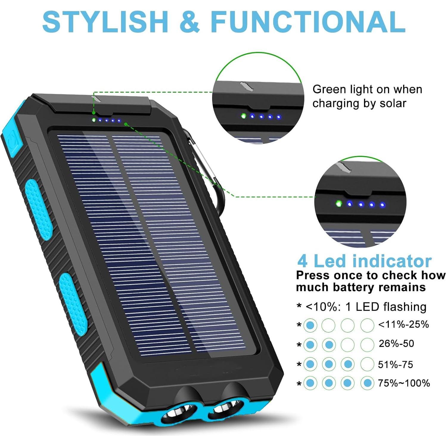 Cargador Solar Portátil 20000mAh USB-C Shenzhen Azul