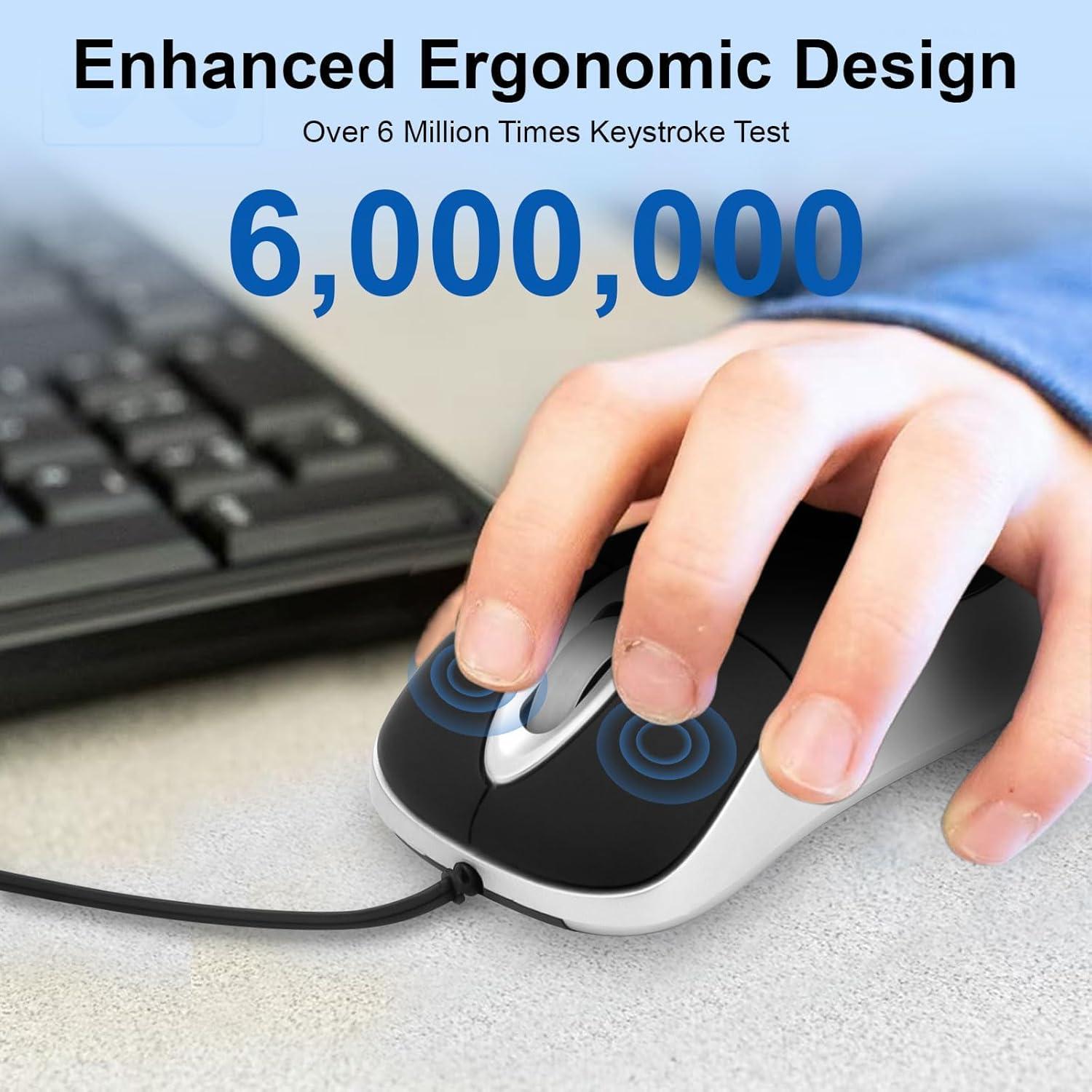 Mini Ratón USB-C EEEKit Óptico 1600 DPI Cable Retráctil Negro