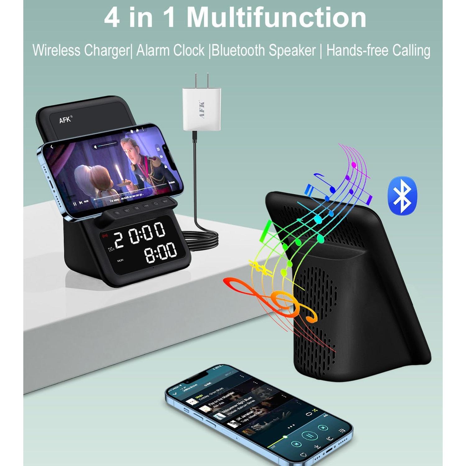 Estación de Carga Inalámbrica AFK BT512-012 con Altavoz y Reloj