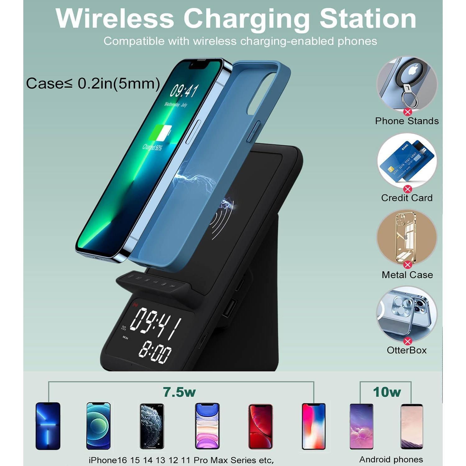 Estación de Carga Inalámbrica AFK BT512-012 con Altavoz y Reloj