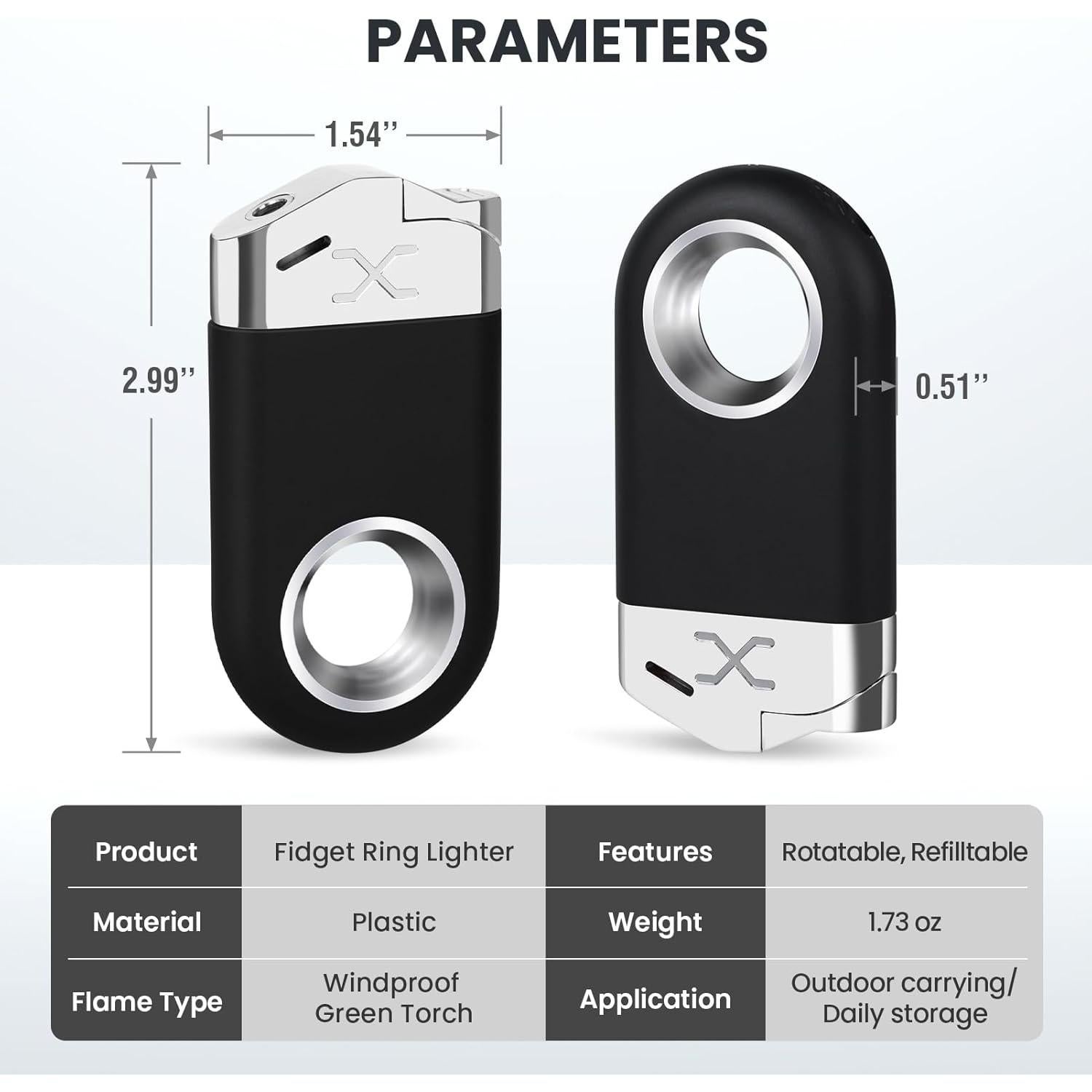 Encendedor de Butano KAMBOLLY Anillo Negro Recargable Ajustable