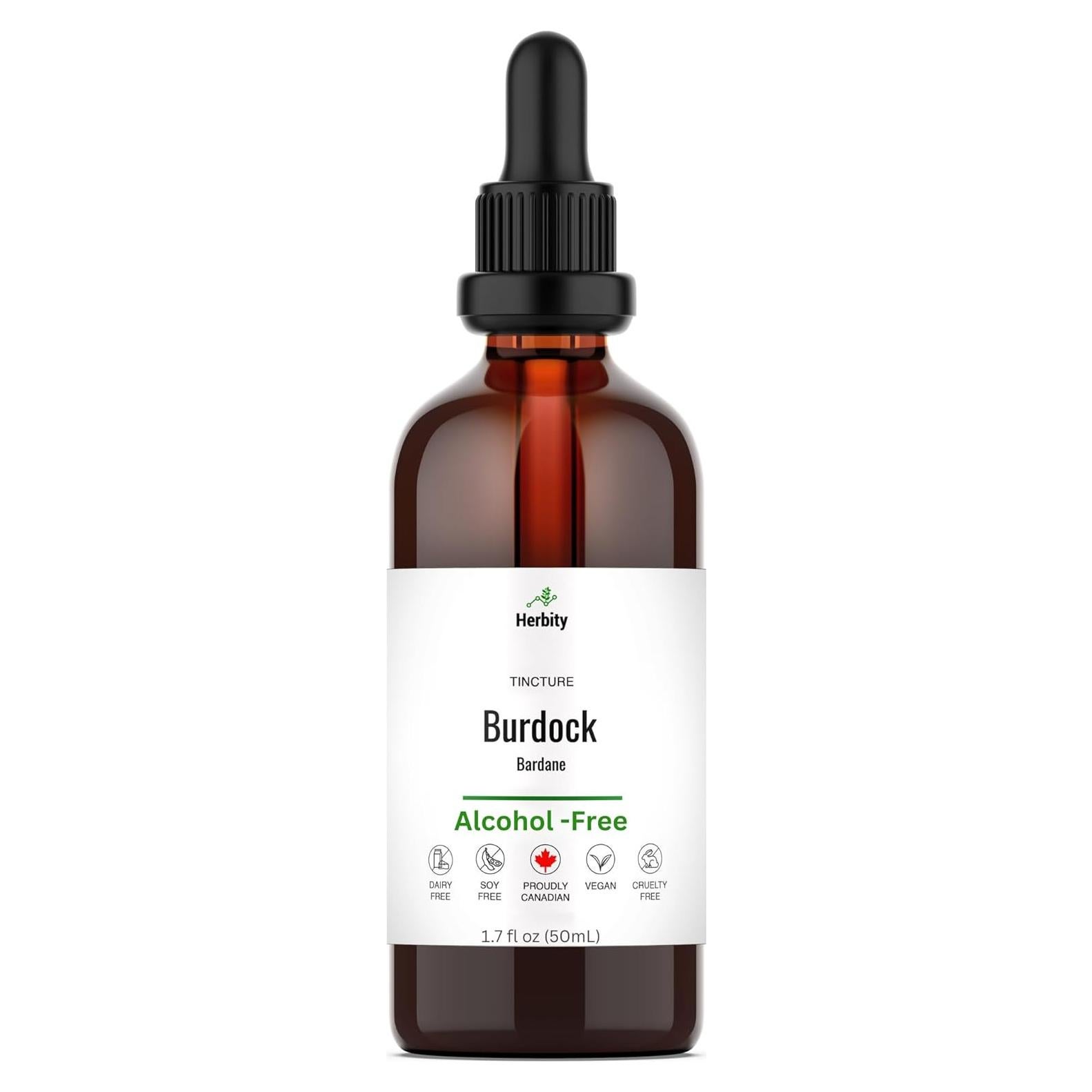 Tintura de raíz de bardana Herbity 50 ml - Sin alcohol, vegano
