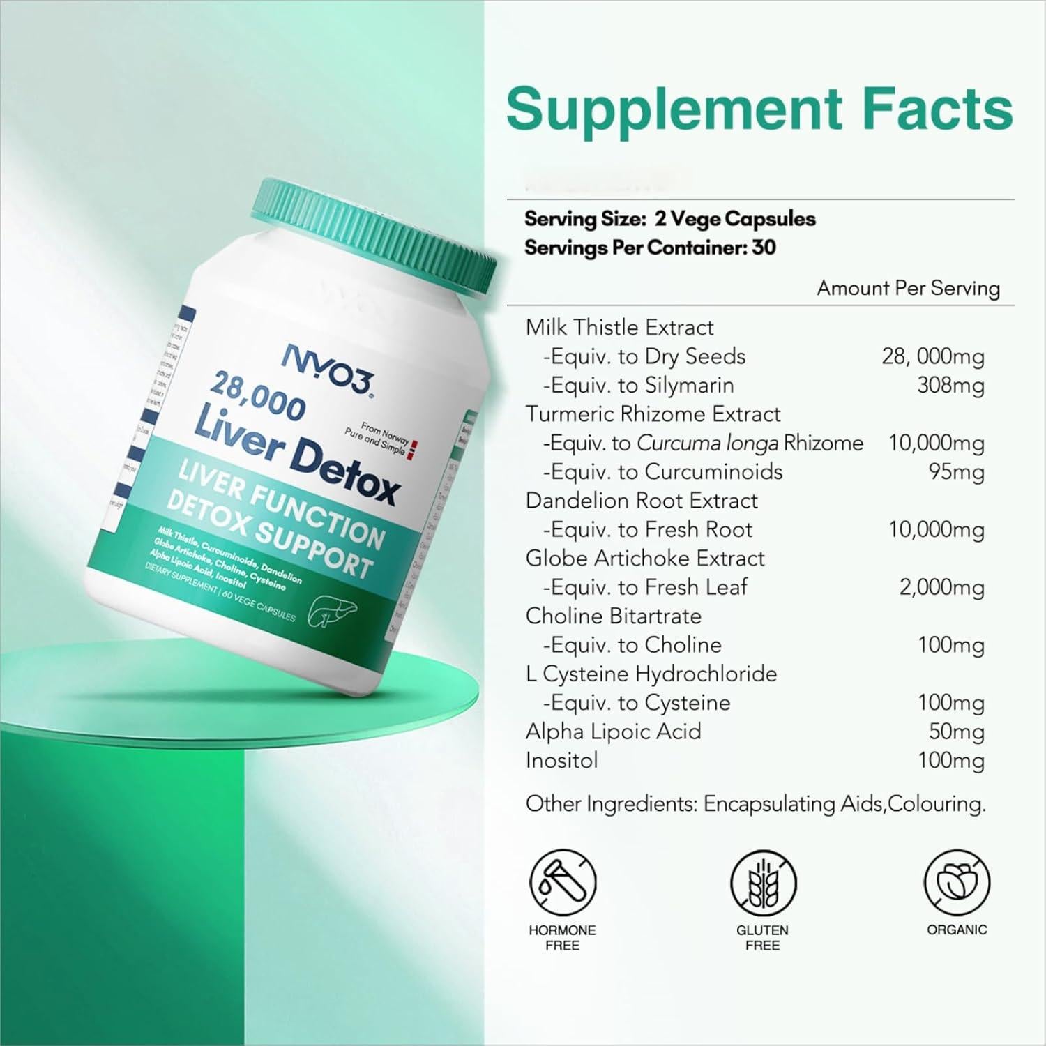 Suplemento Detoxificador de Hígado NYO3 200mg 60 Cápsulas