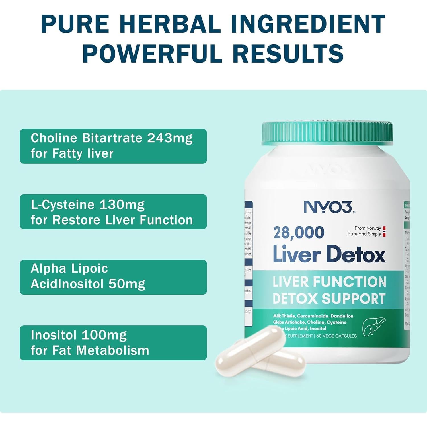 Suplemento Detoxificador de Hígado NYO3 200mg 60 Cápsulas