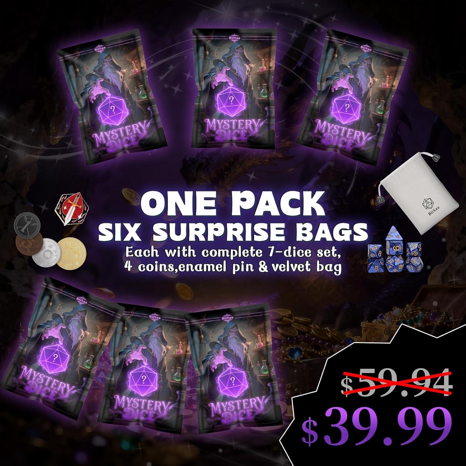 Paquete de Dados RPG BiiSaa - 6 Bolsas Ciegas con 7 Dados