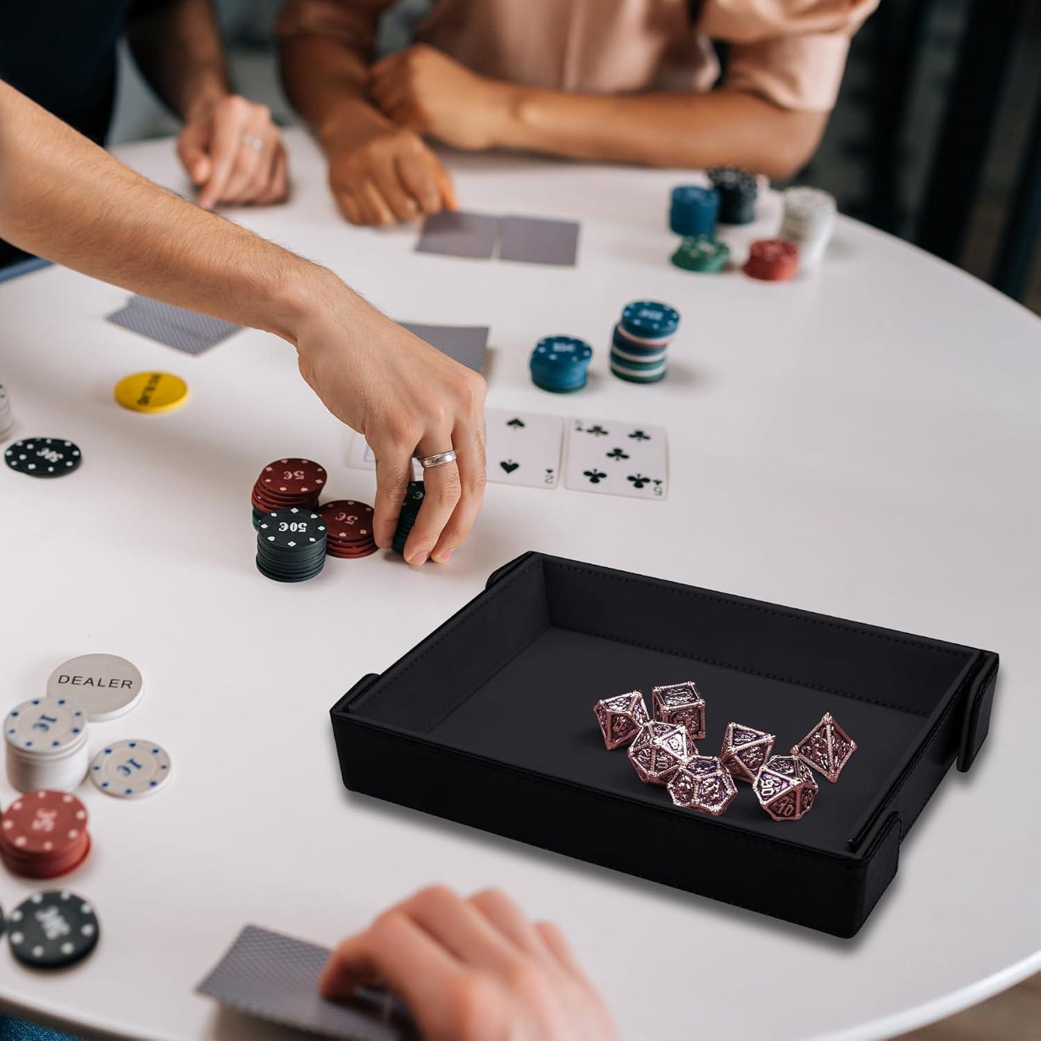 Bandeja de Dados Magnética Plegable SIQUK de Cuero PU Negra