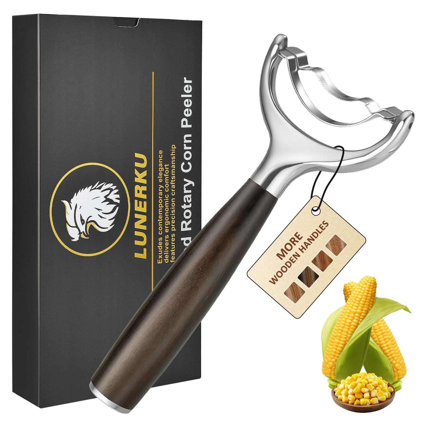 Pelador de Maíz LUNERKU de Acero Inoxidable con Mango de Madera