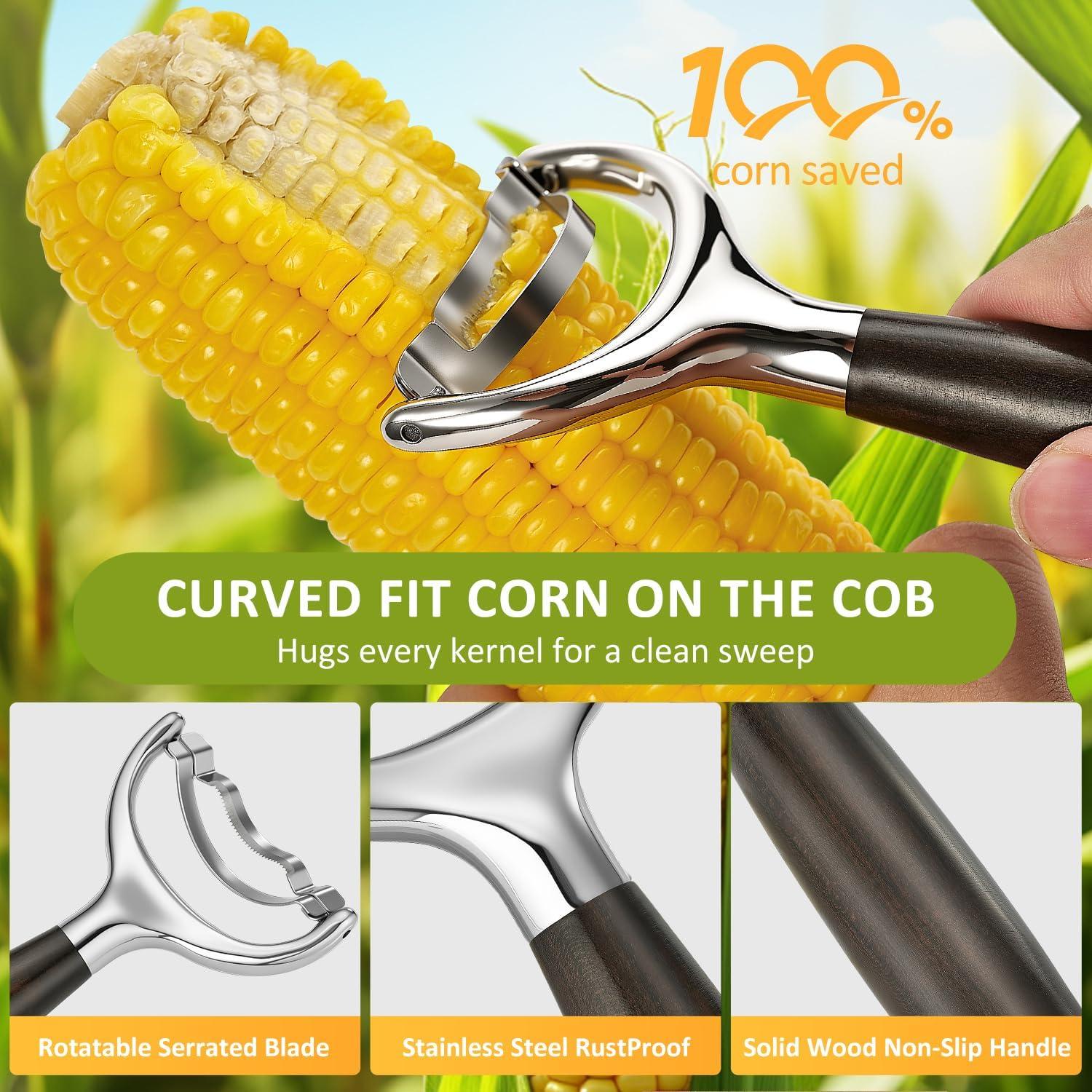 Pelador de Maíz LUNERKU de Acero Inoxidable con Mango de Madera
