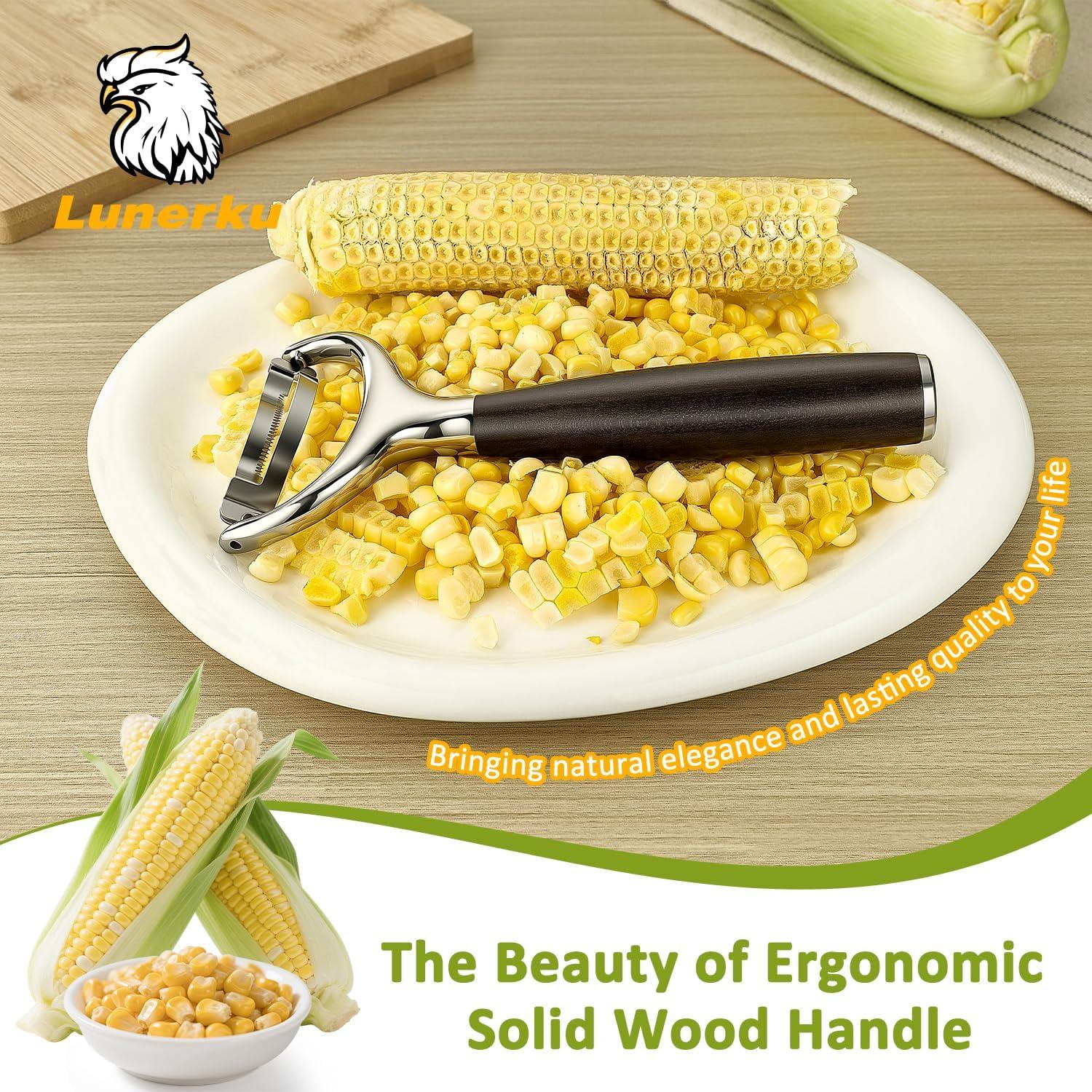 Pelador de Maíz LUNERKU de Acero Inoxidable con Mango de Madera