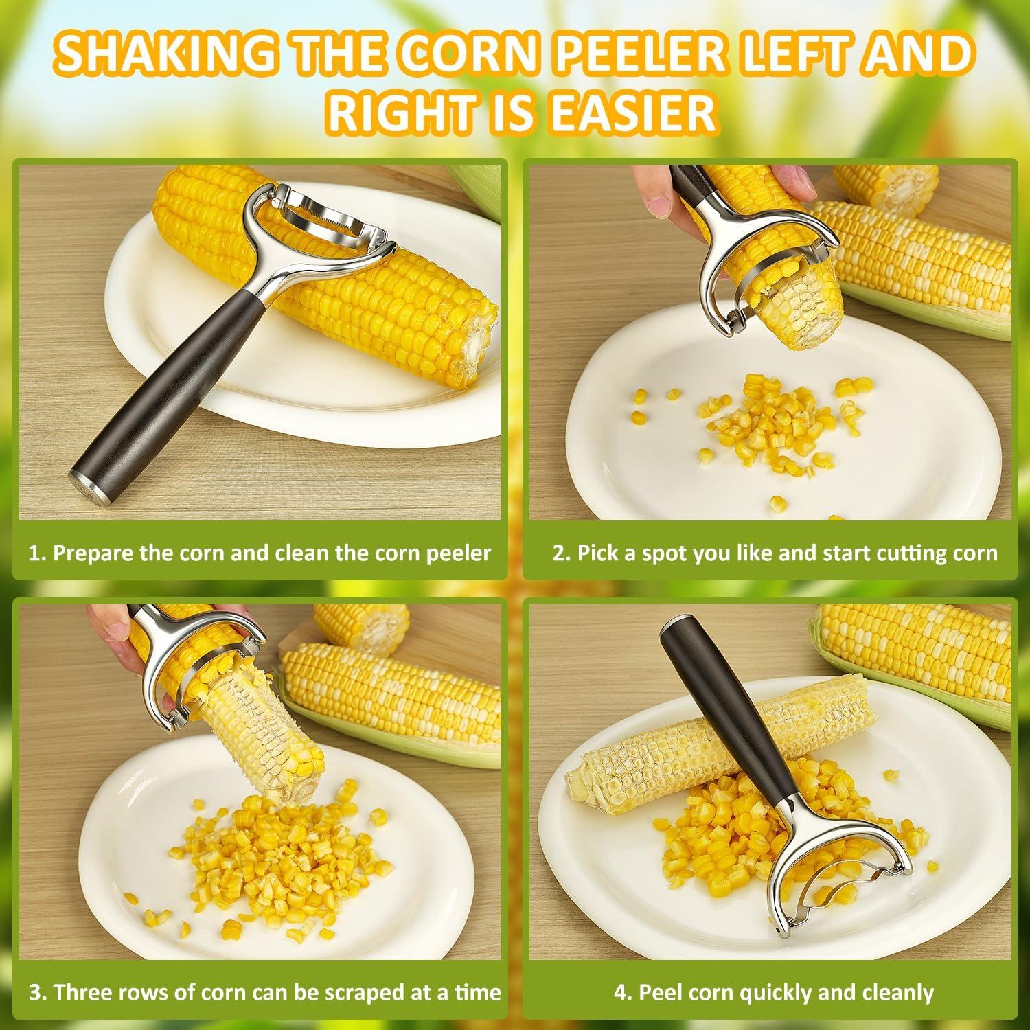 Pelador de Maíz LUNERKU de Acero Inoxidable con Mango de Madera
