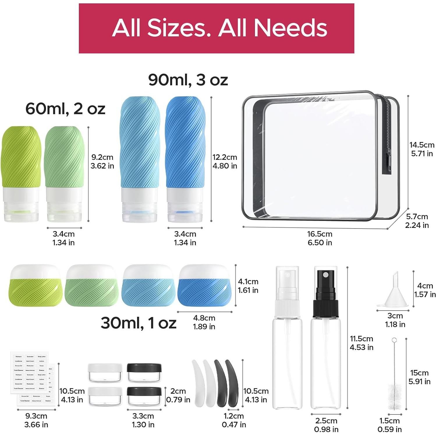 Set de Botellas de Viaje LitBear 23 Piezas Aprobadas por TSA