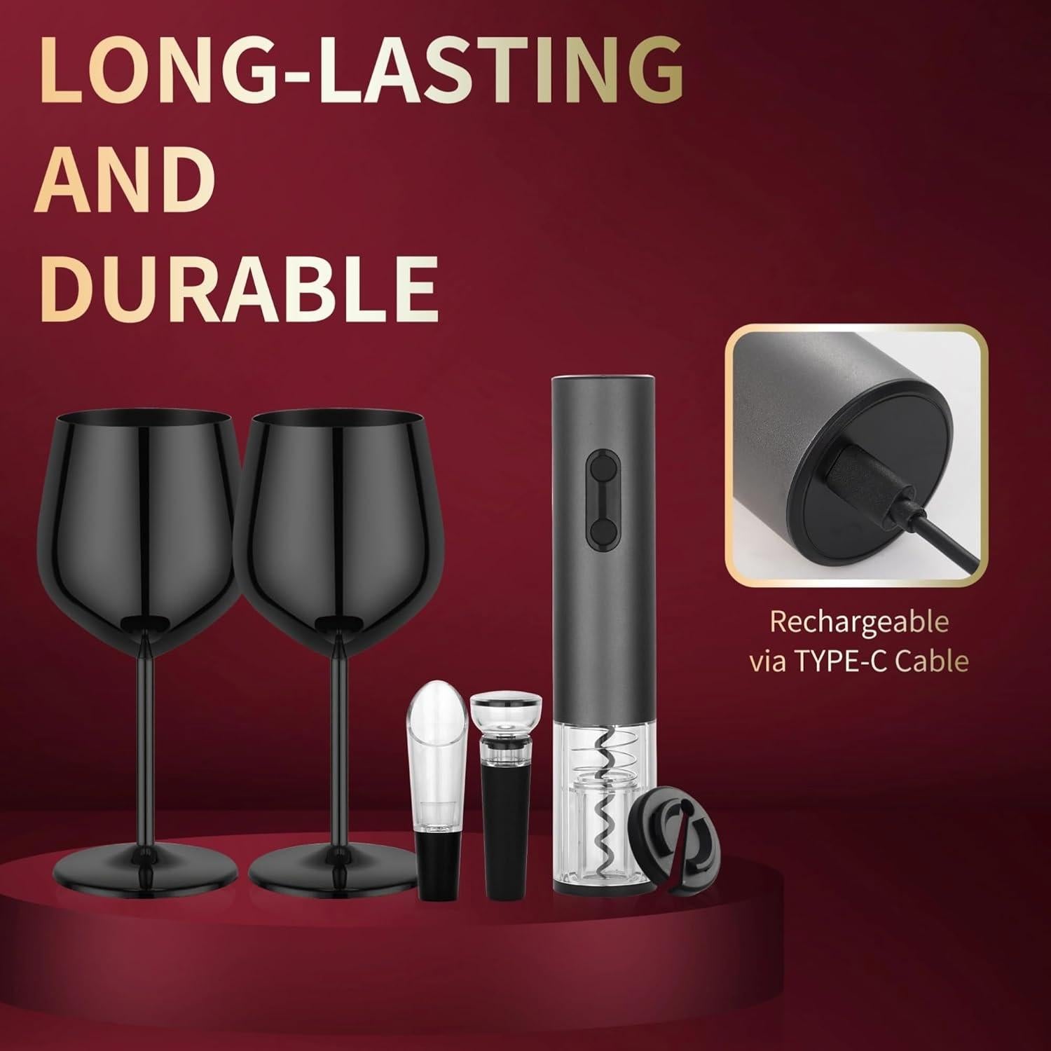 Juego de Sacacorchos Eléctrico MegaTrend con Copas de Acero