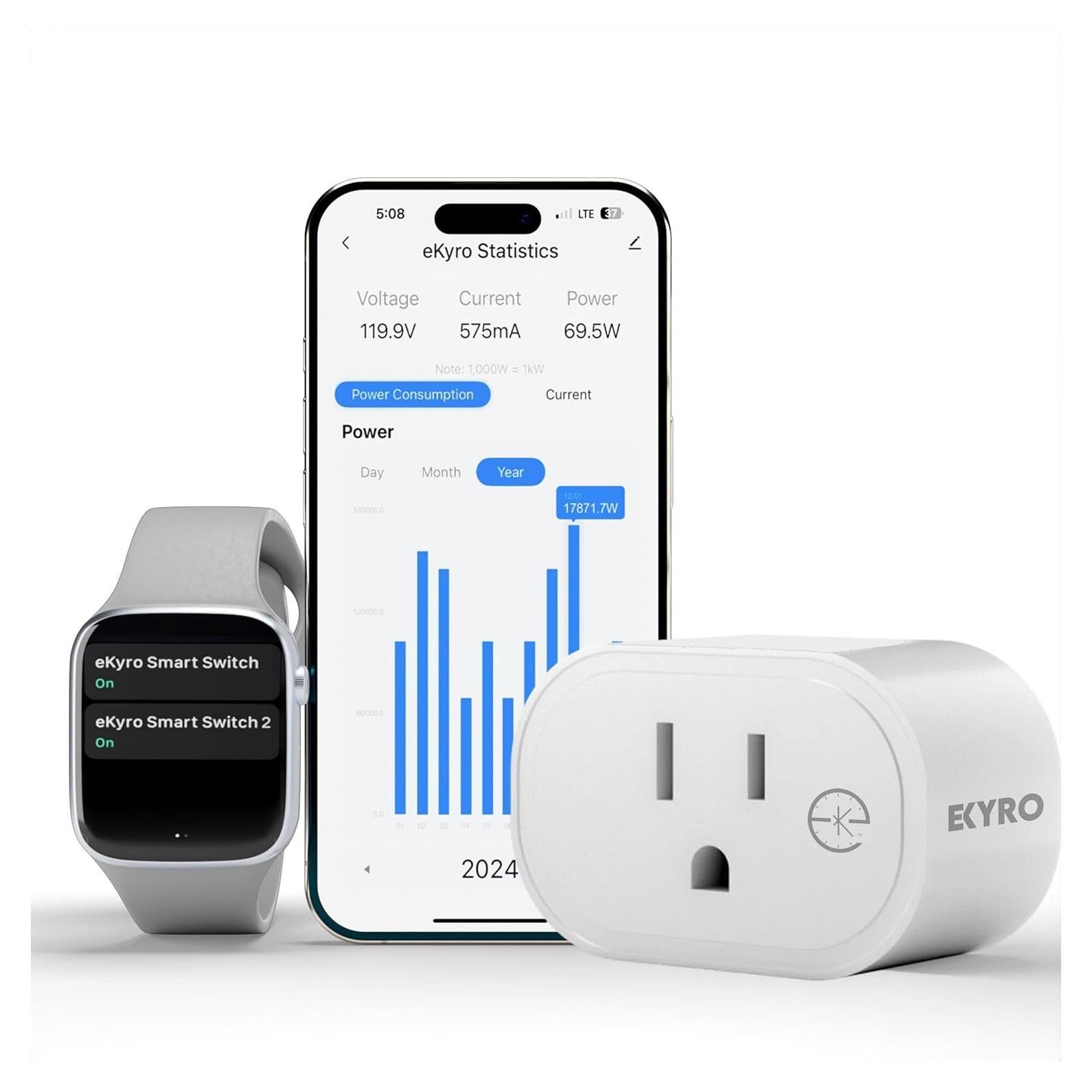 Smart Plug eKyro Monitoreo de Energía 15A 1800W WiFi