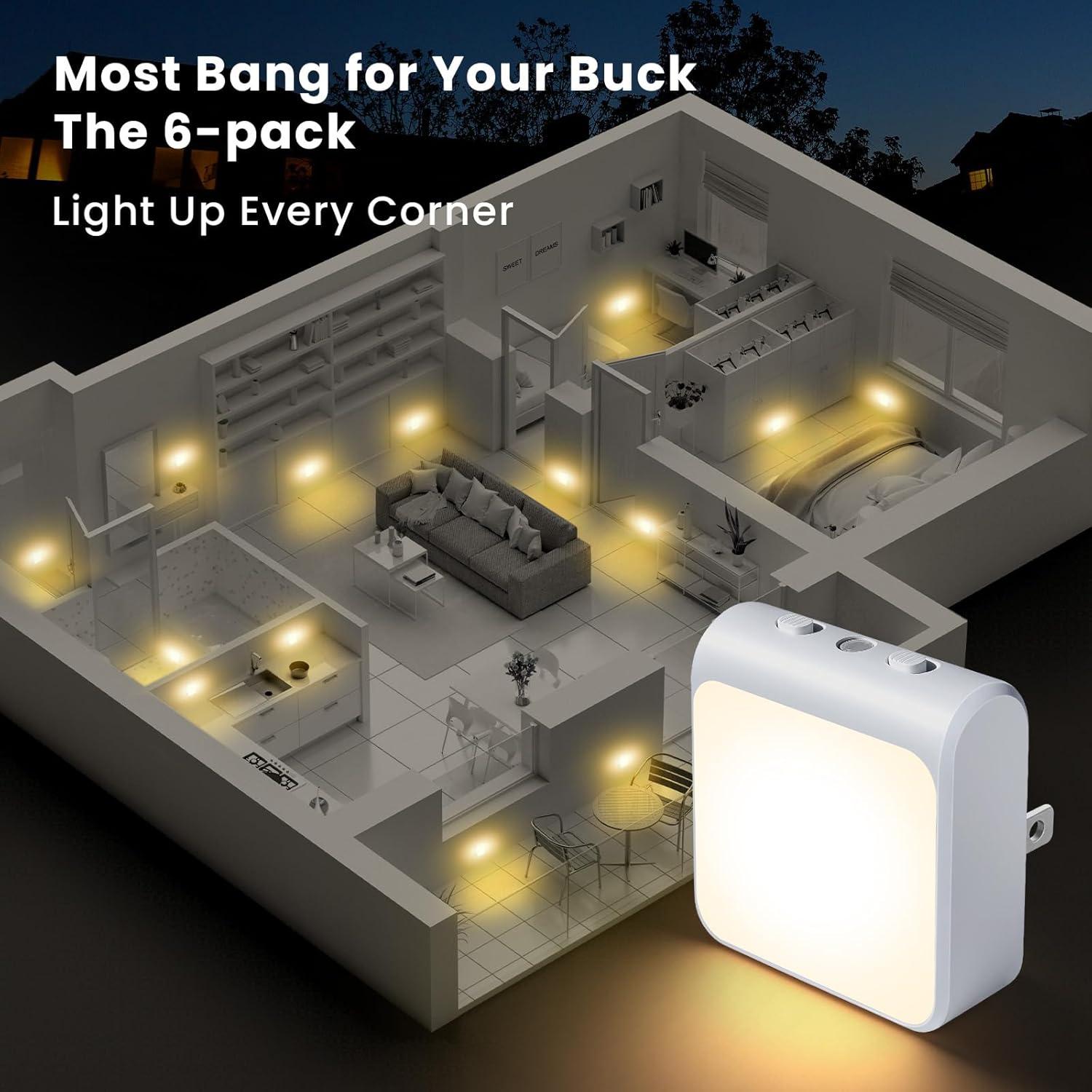 Paquete de 6 luces nocturnas LED regulables IINVGOOD 30-60lm