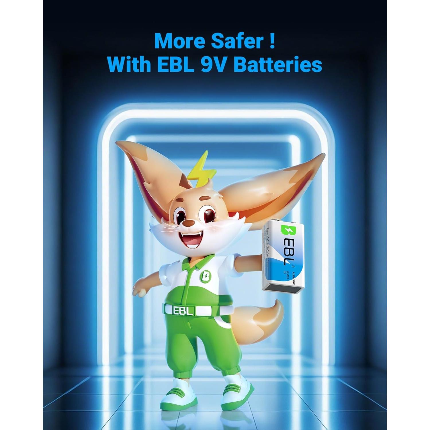 Baterías Alcalinas EBL 9V Paquete de 2, Larga Duración 7 Años