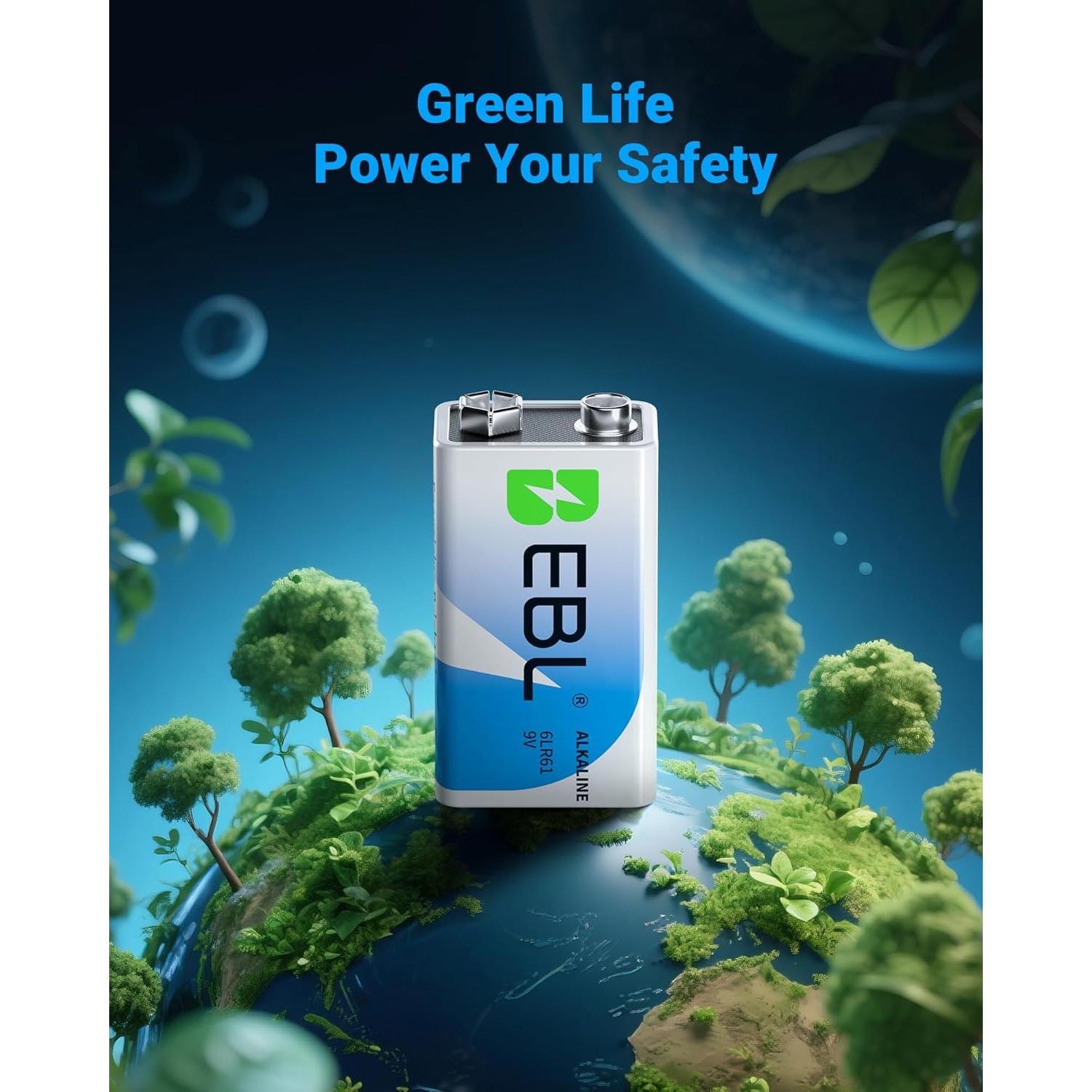 Baterías Alcalinas EBL 9V Paquete de 2, Larga Duración 7 Años