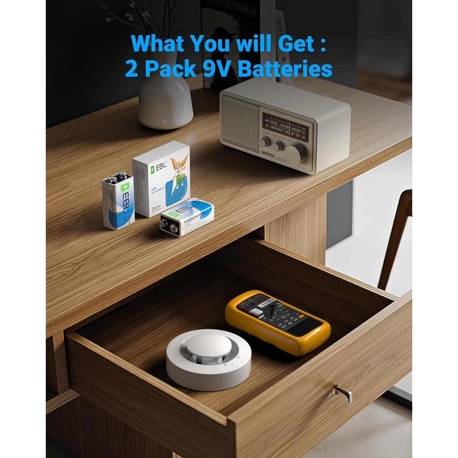 Baterías Alcalinas EBL 9V Paquete de 2, Larga Duración 7 Años