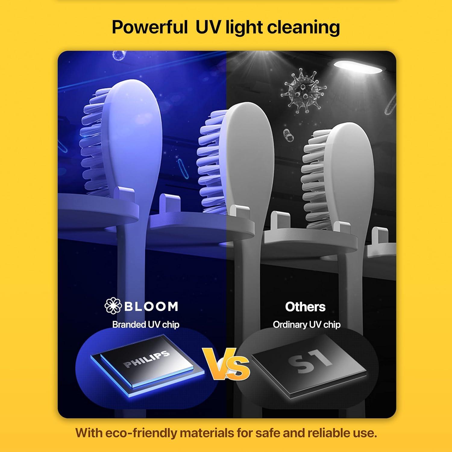 Soporte de Cepillo de Dientes Bloom Negro con Desinfectante y Pantalla