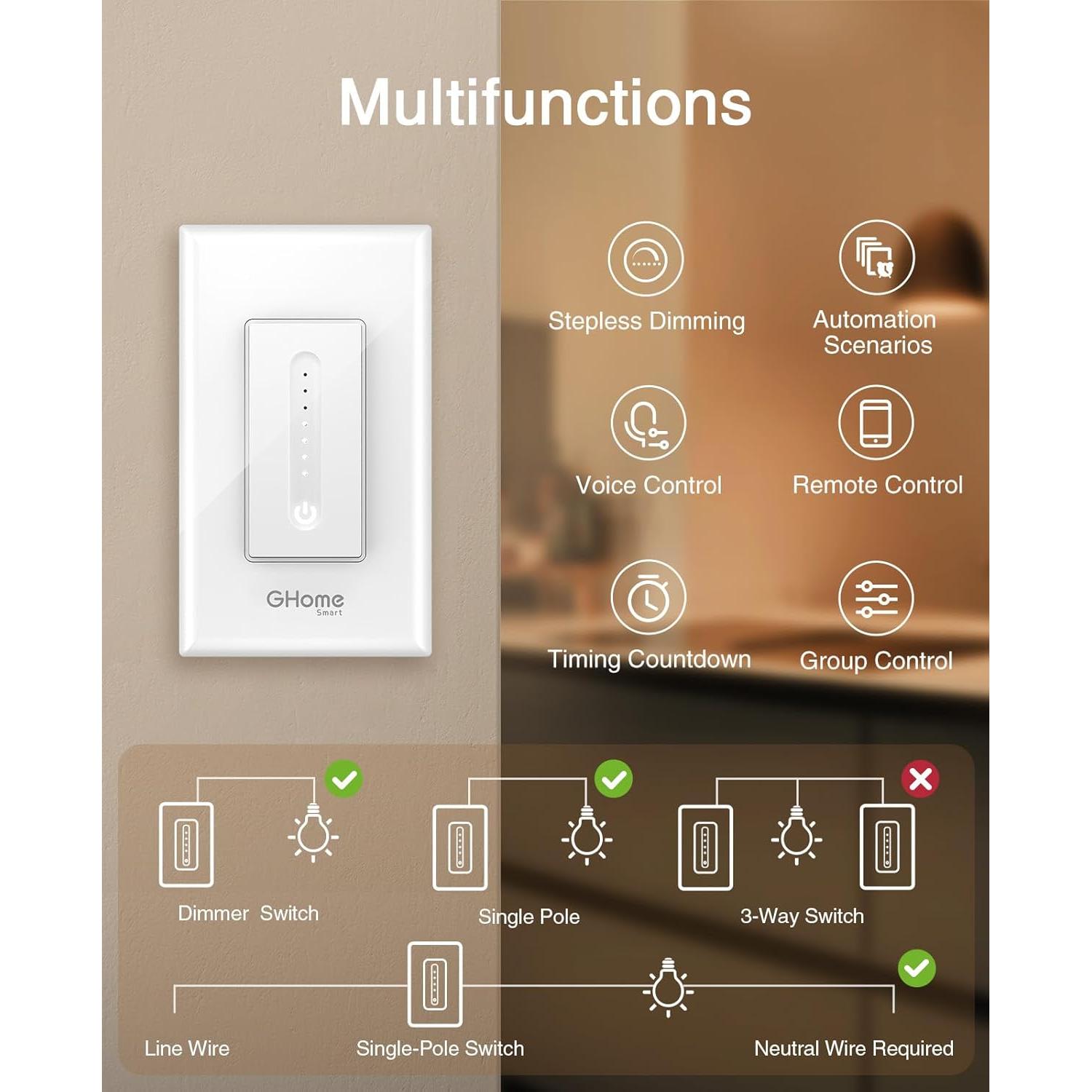 Interruptor Regulador Inteligente GHome SW2-1 Wi-Fi 2.4GHz