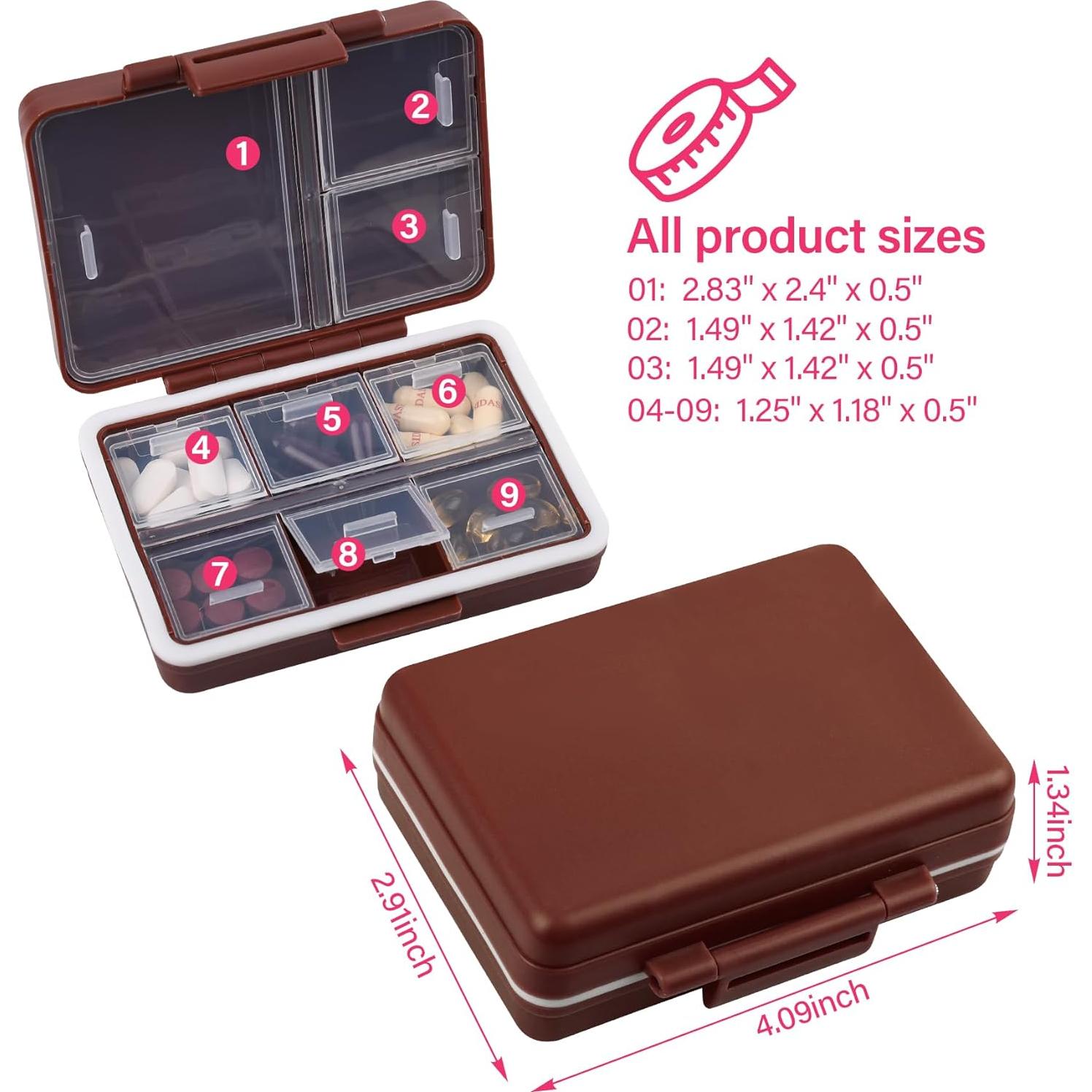 Organizador de Pastillas BUKACHE 9 Compartimentos Marrón